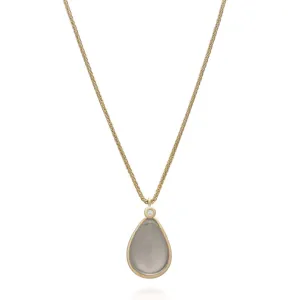Color Collection 14KT YG Tear Drop Gray Moonstone & Diamonds Pendant Necklace