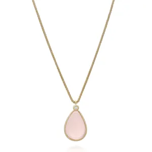 Color Collection 14KT YG Tear Drop Orange Moonstone & Diamonds Pendant Necklace