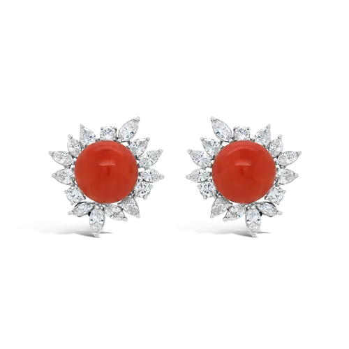 Coral & Diamond Earrings