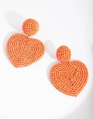 Coral Seed Bead Heart Earring