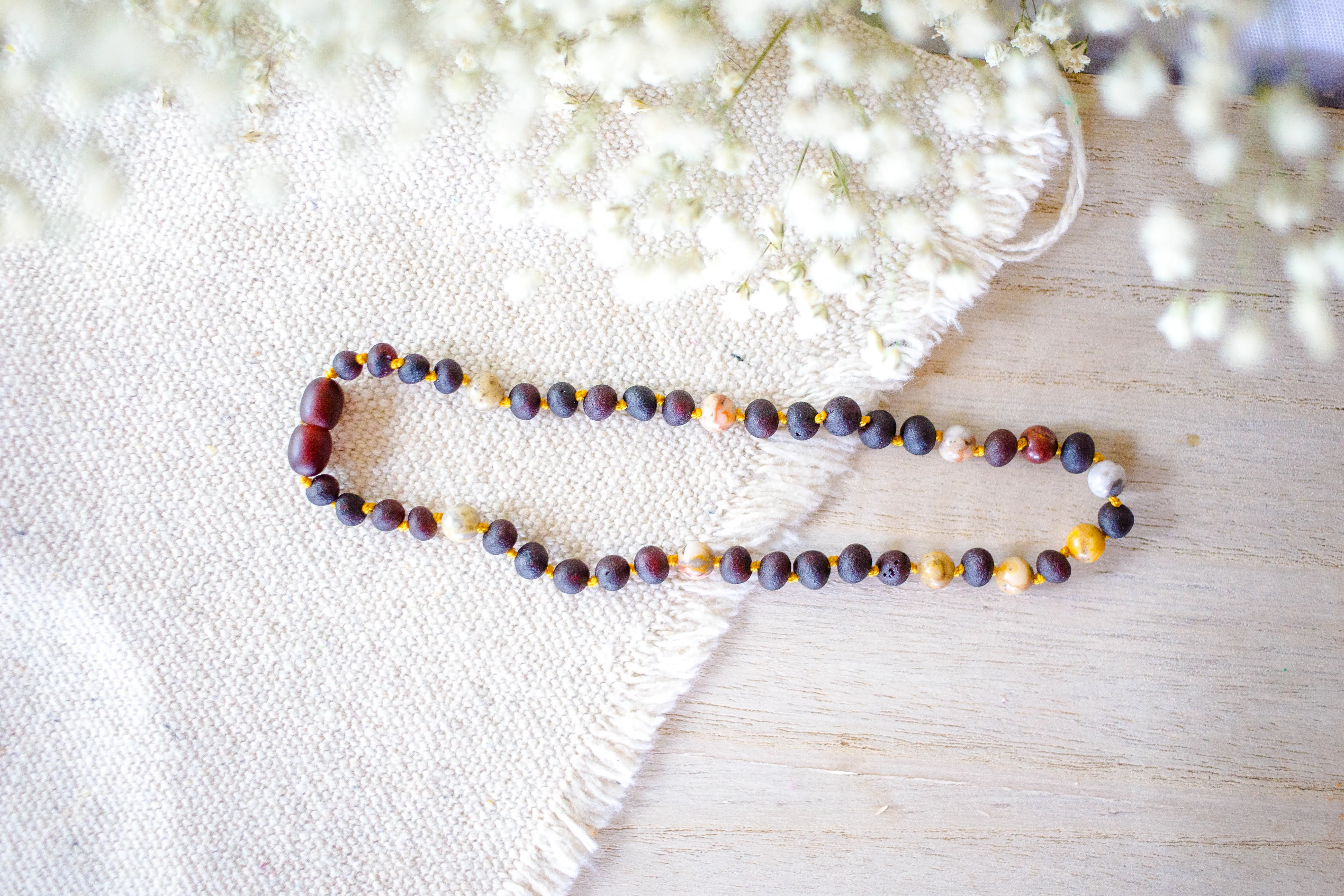 Crazy Agate   Raw Cherry Baltic Amber Necklace