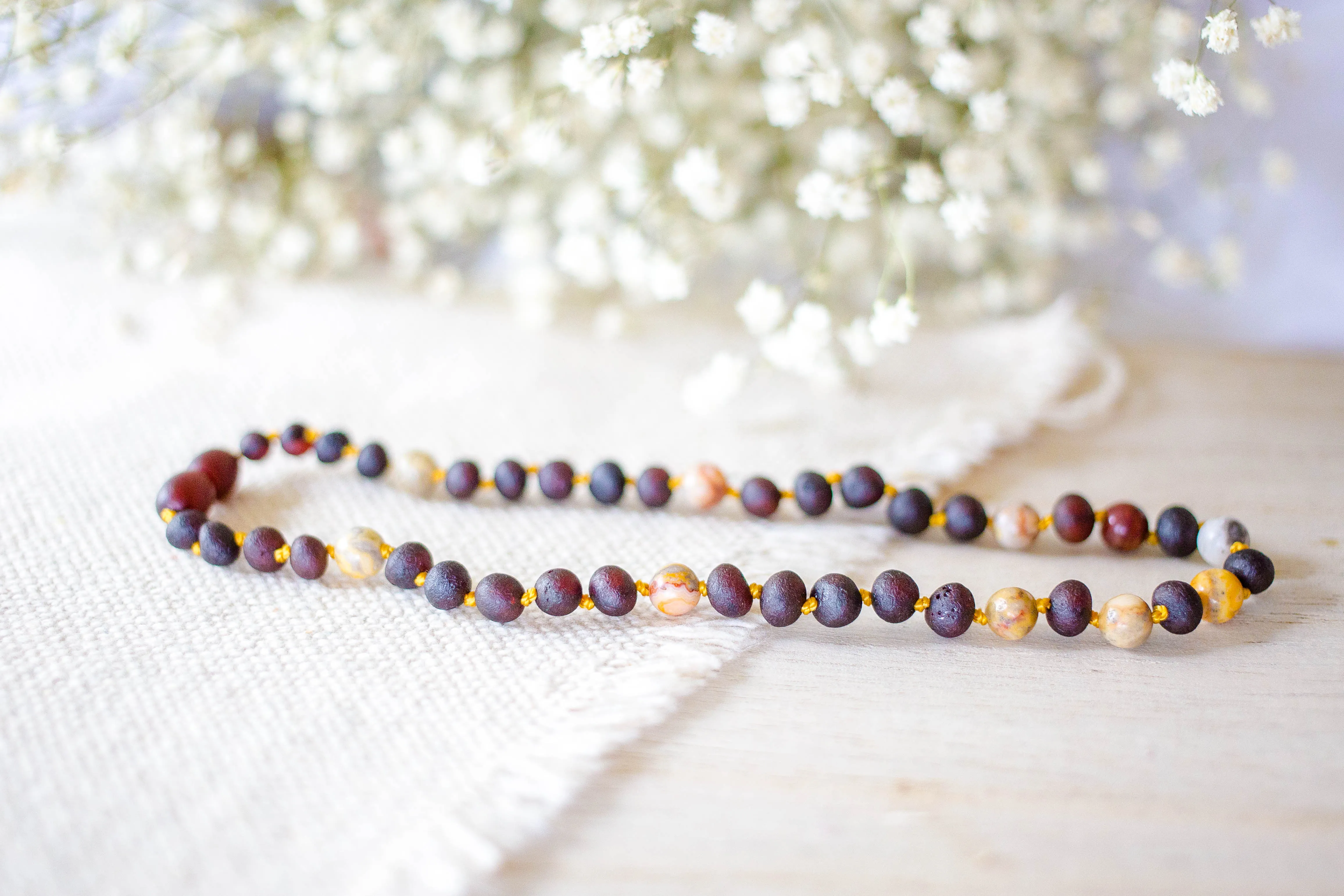 Crazy Agate   Raw Cherry Baltic Amber Necklace