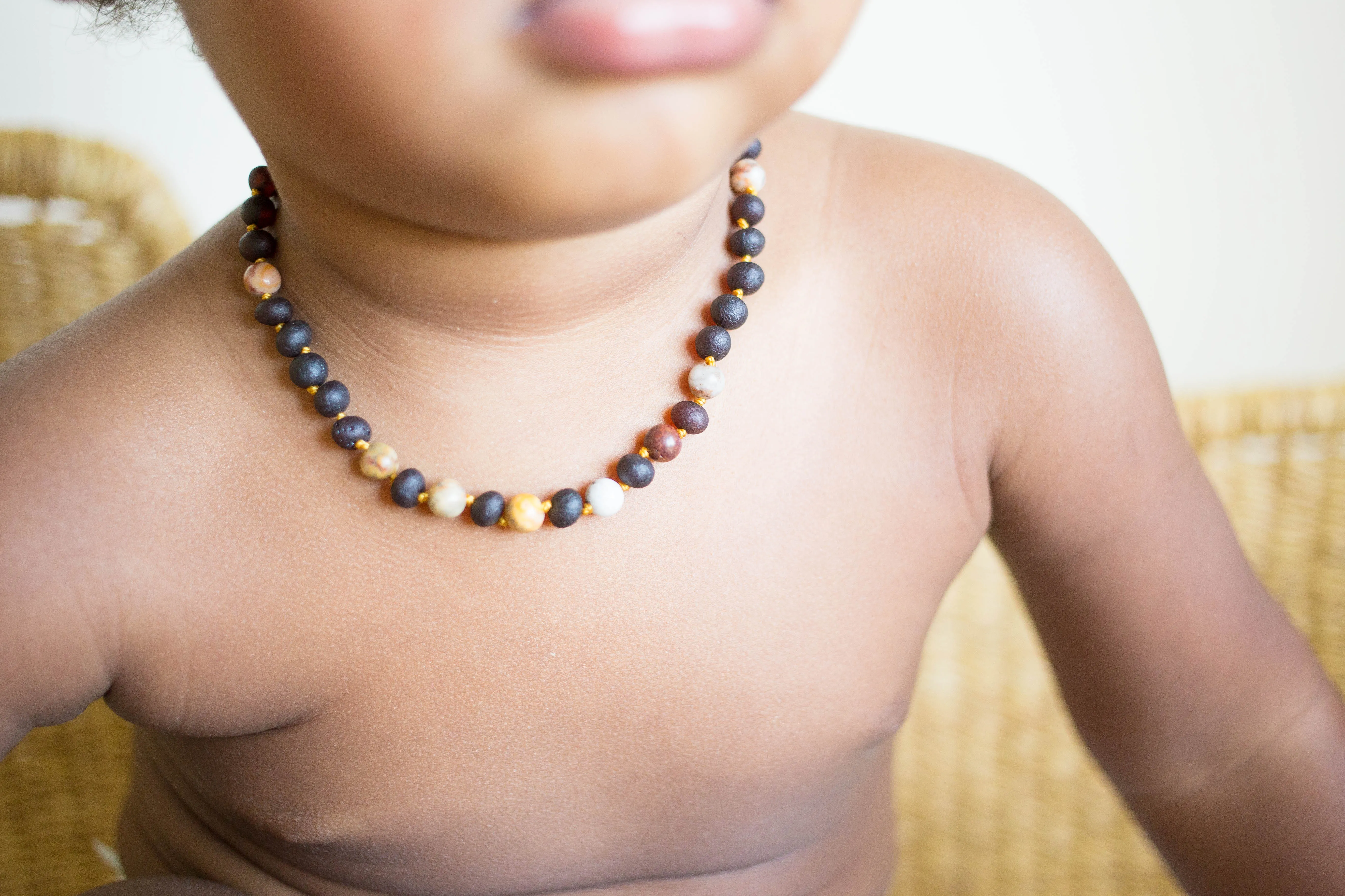 Crazy Agate   Raw Cherry Baltic Amber Necklace