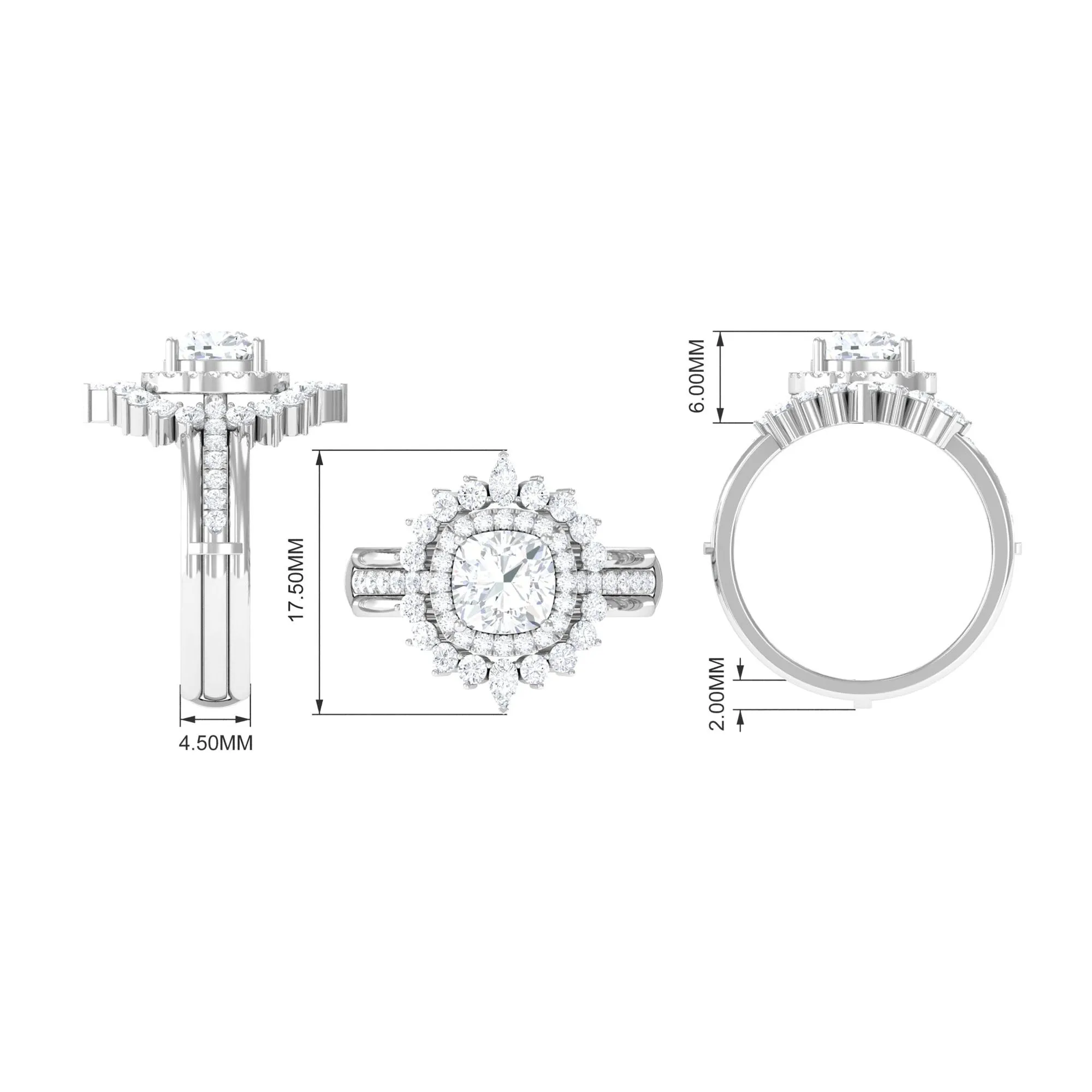 Cushion Moissanite Vintage Inspired Wedding Ring Set