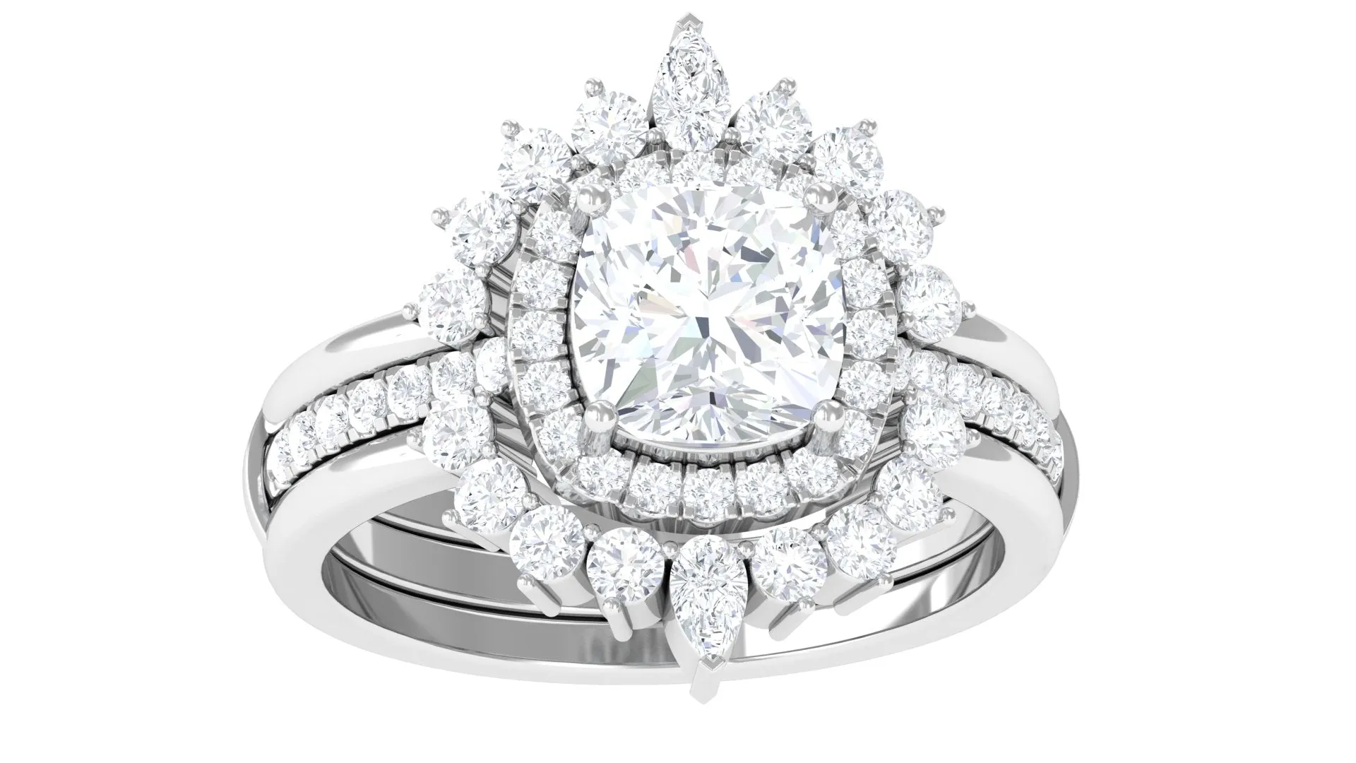 Cushion Moissanite Vintage Inspired Wedding Ring Set