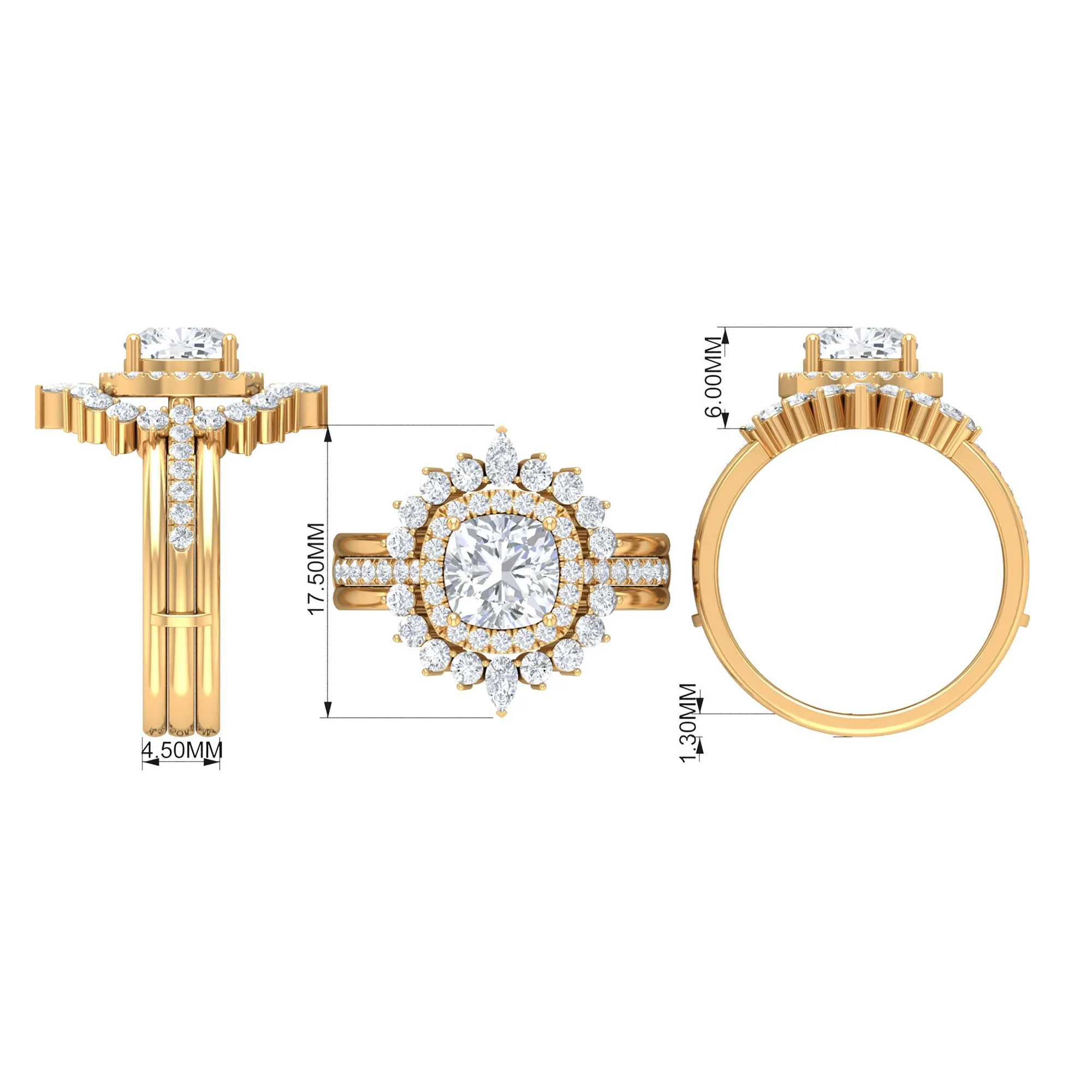 Cushion Moissanite Vintage Inspired Wedding Ring Set