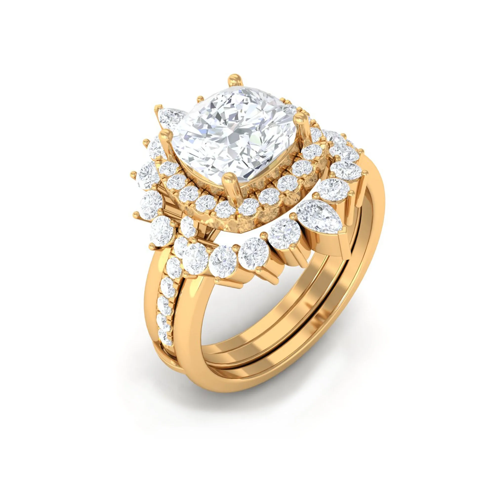 Cushion Moissanite Vintage Inspired Wedding Ring Set