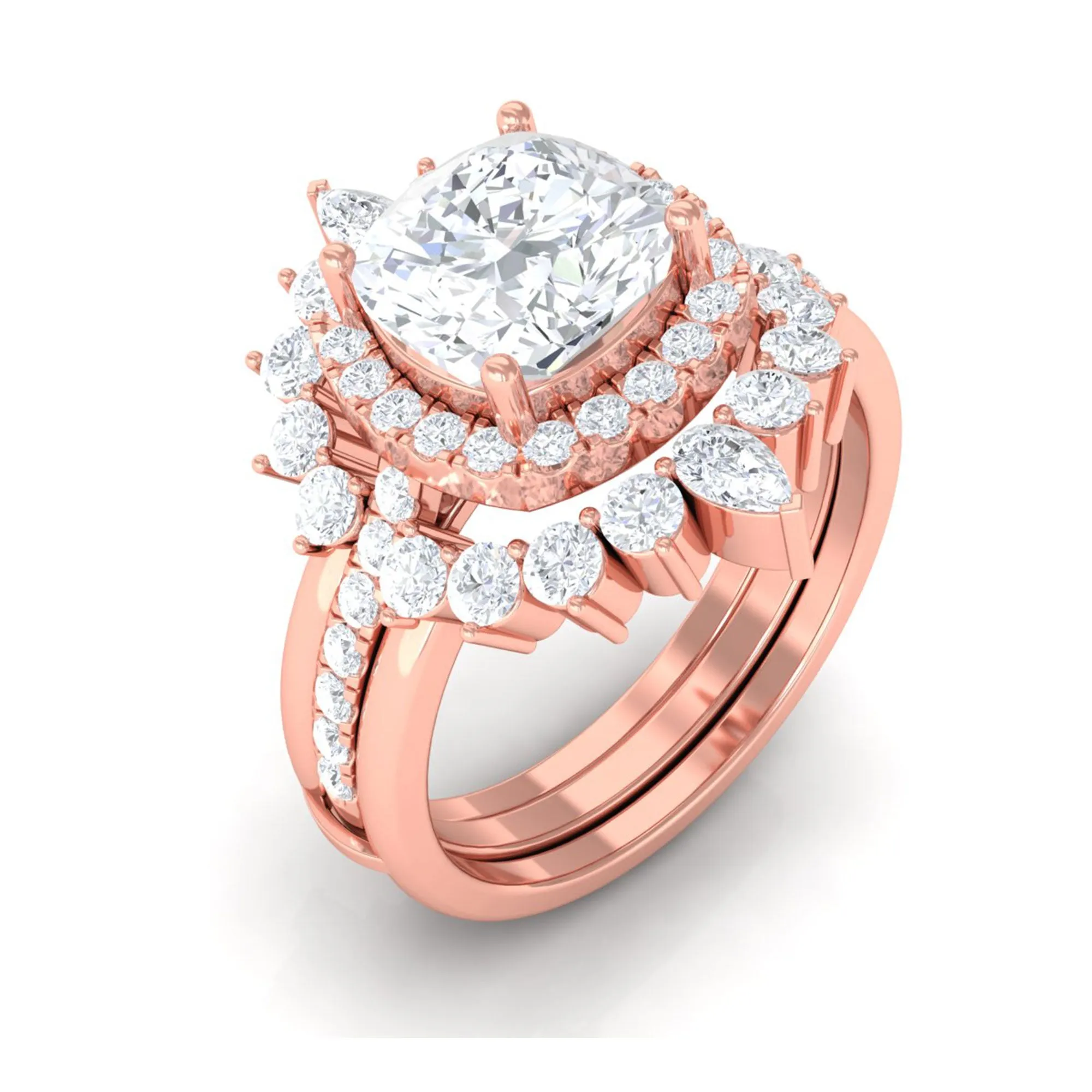 Cushion Moissanite Vintage Inspired Wedding Ring Set