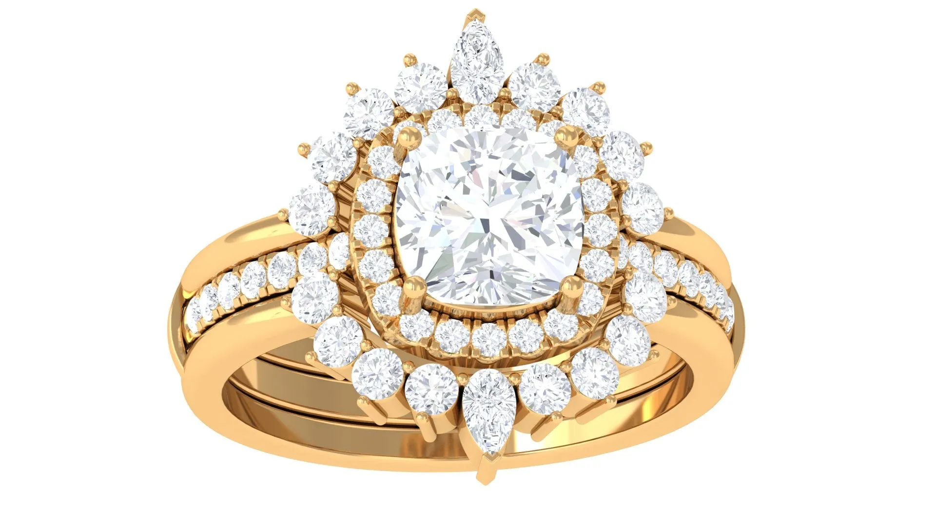 Cushion Moissanite Vintage Inspired Wedding Ring Set