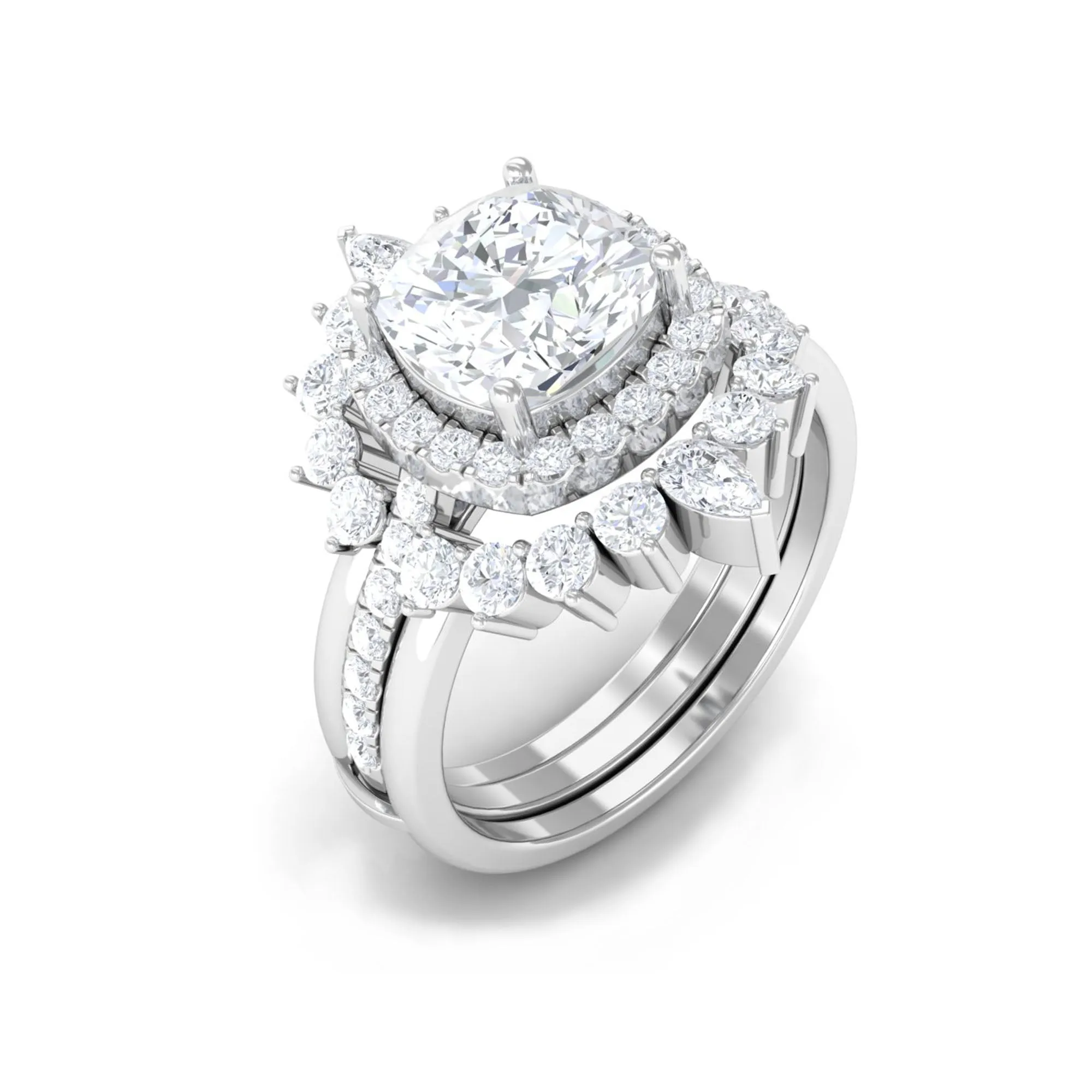 Cushion Moissanite Vintage Inspired Wedding Ring Set
