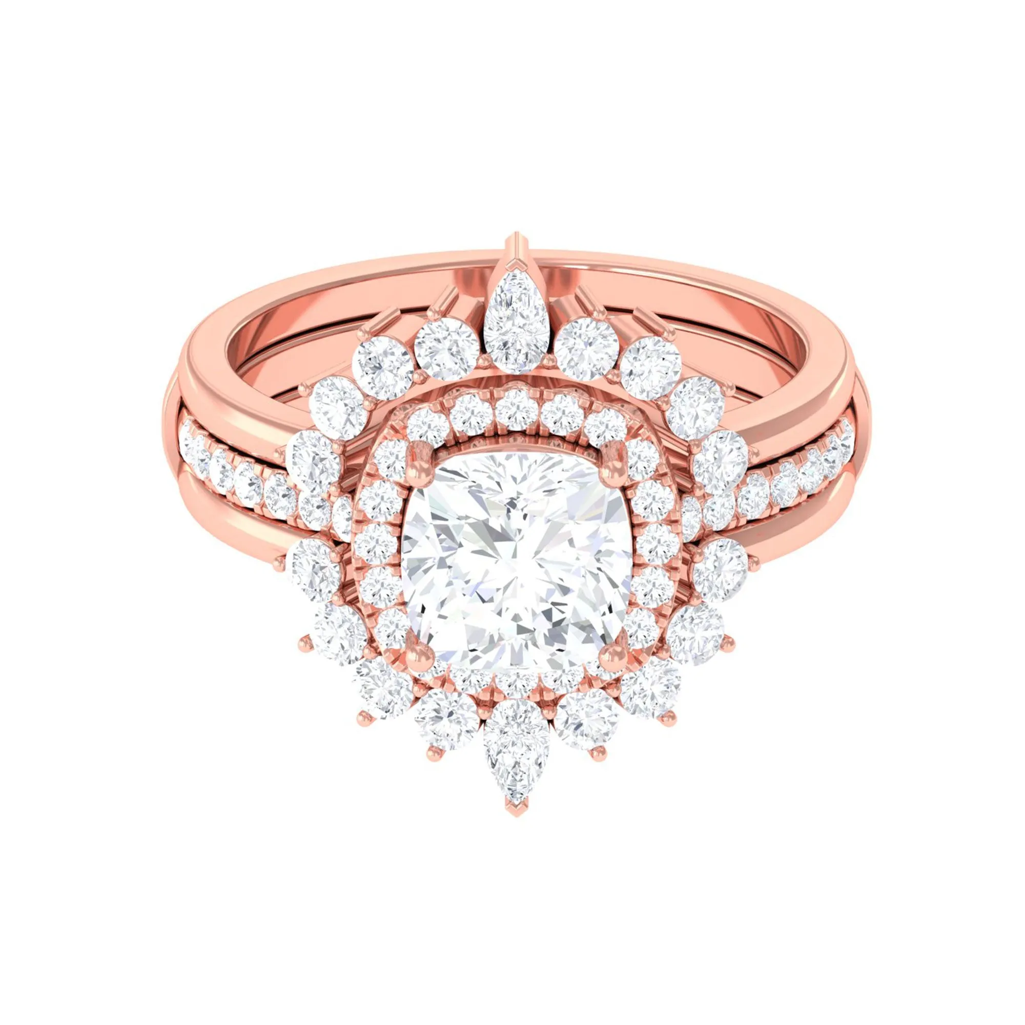 Cushion Moissanite Vintage Inspired Wedding Ring Set