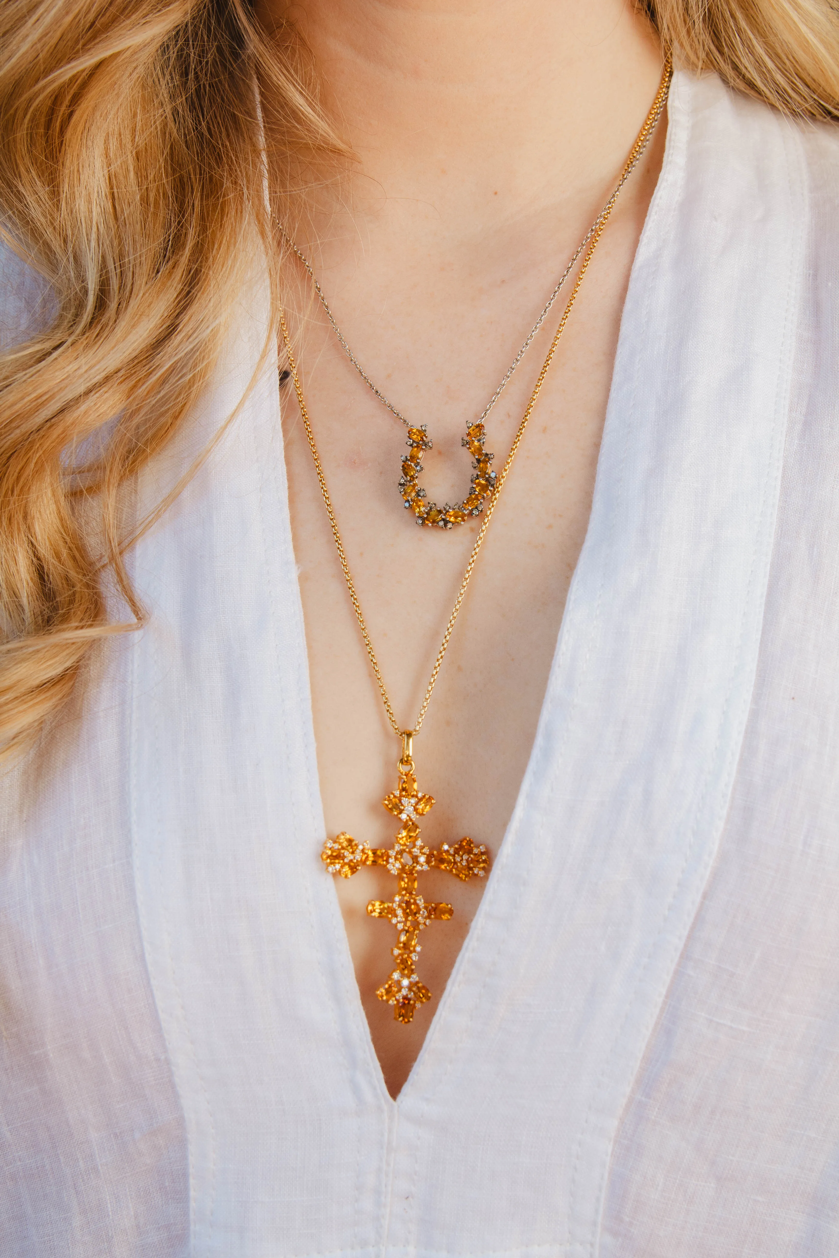 Diamond Citrine Horseshoe Necklace