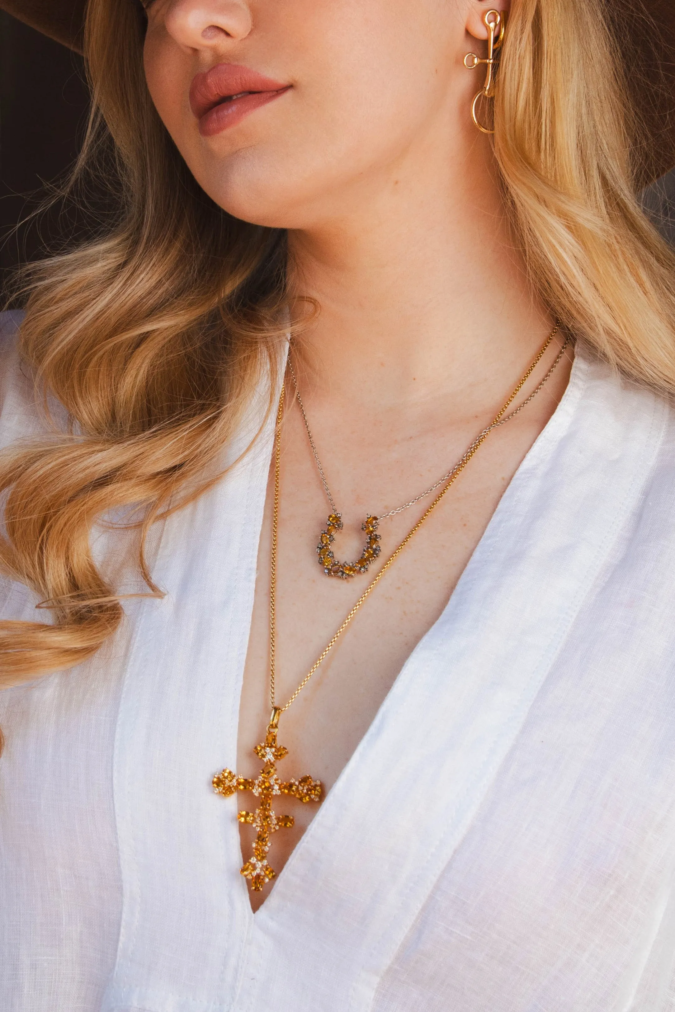 Diamond Citrine Horseshoe Necklace