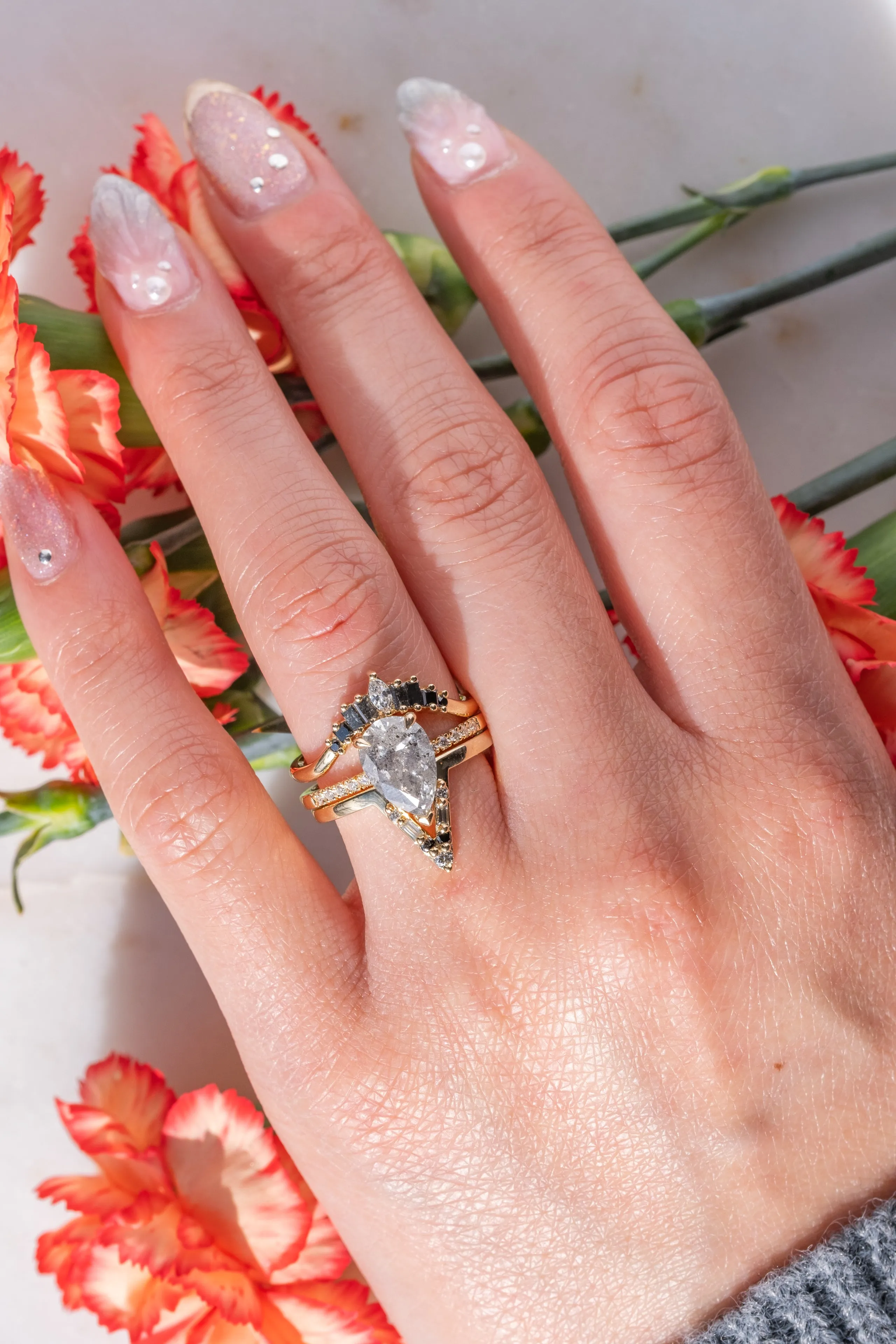 Diamond Wedding Band, Ombre Wren Setting, 14k Yellow Gold