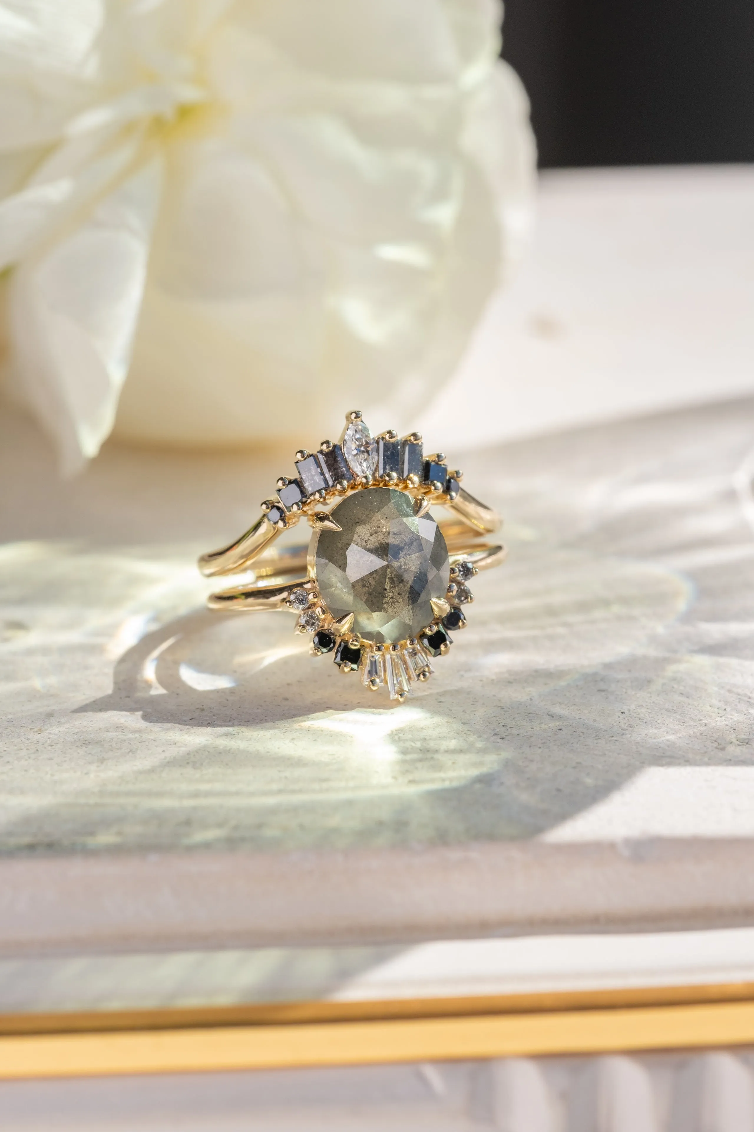 Diamond Wedding Band, Ombre Wren Setting, 14k Yellow Gold