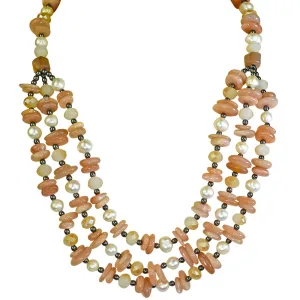 Divine Precious Trio Sun Moonstone & Pearl Necklace (.925 Sterling Silver/Sun Moonstone)