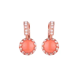 Embellished Metallic Halo Leverback Earrings in "Coral" - Rose Gold