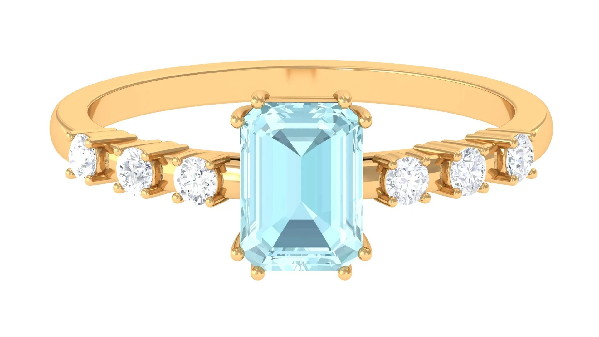 Emerald Cut Shape Sky Blue Topaz and Diamond Solitaire Engagement Ring