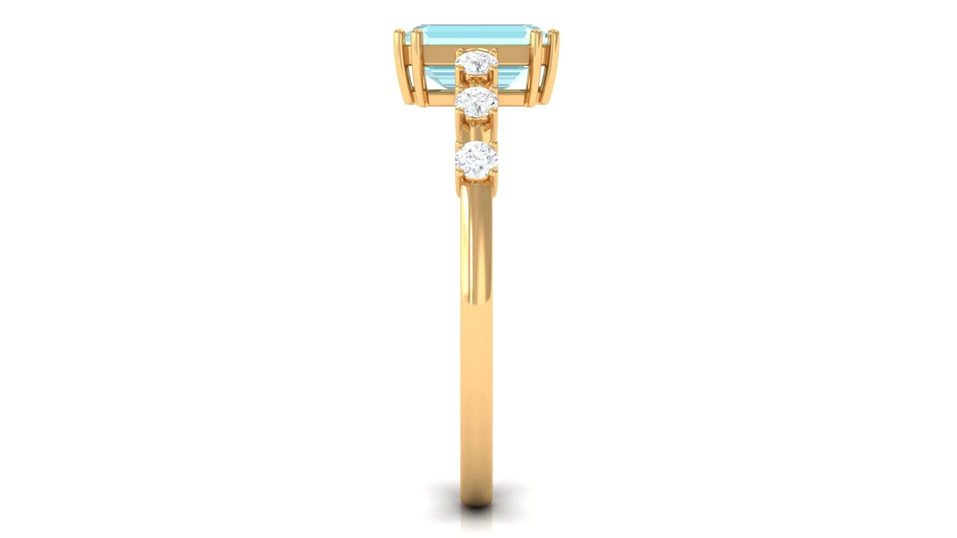 Emerald Cut Shape Sky Blue Topaz and Diamond Solitaire Engagement Ring