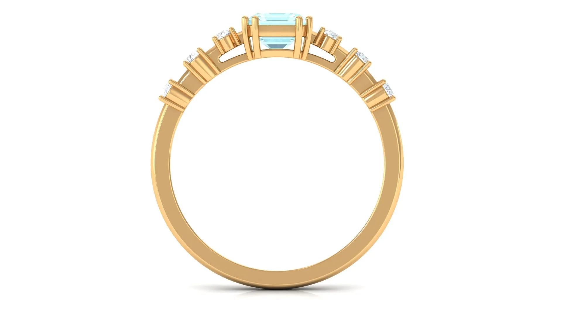 Emerald Cut Shape Sky Blue Topaz and Diamond Solitaire Engagement Ring