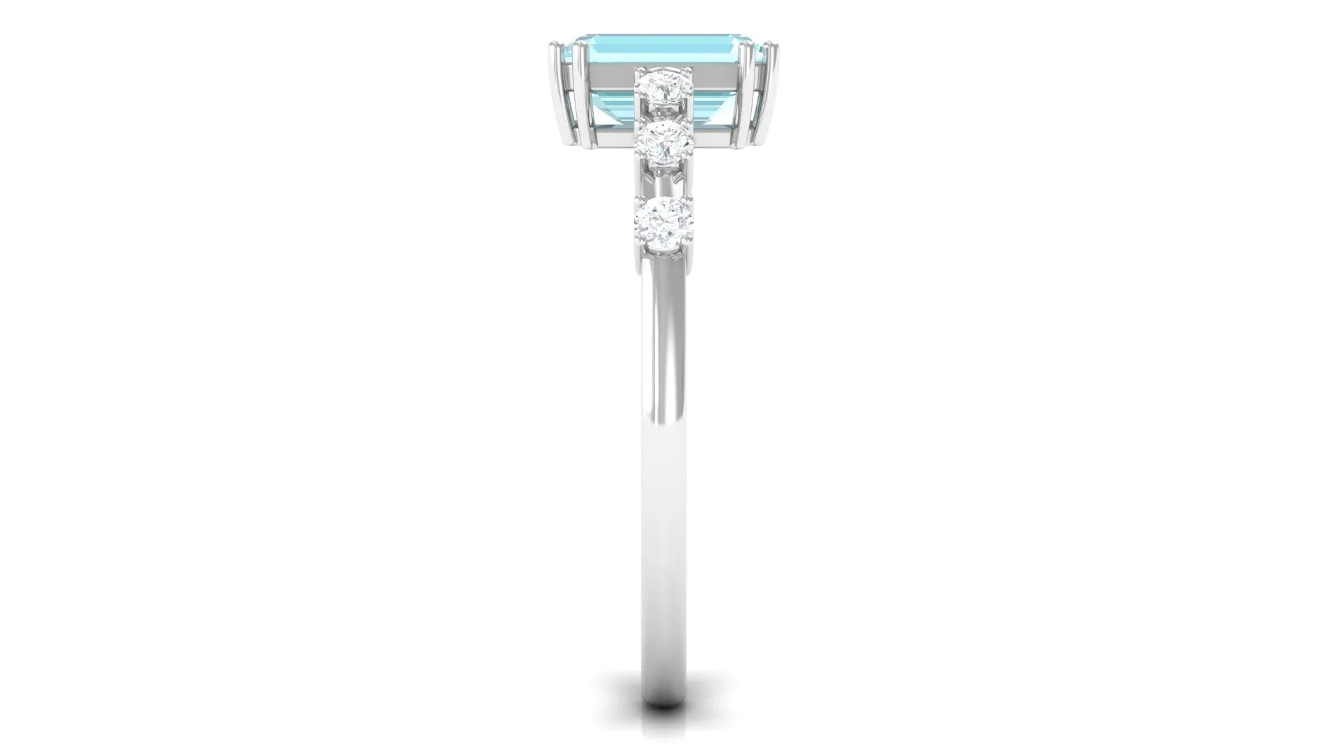 Emerald Cut Shape Sky Blue Topaz and Diamond Solitaire Engagement Ring