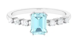 Emerald Cut Shape Sky Blue Topaz and Diamond Solitaire Engagement Ring