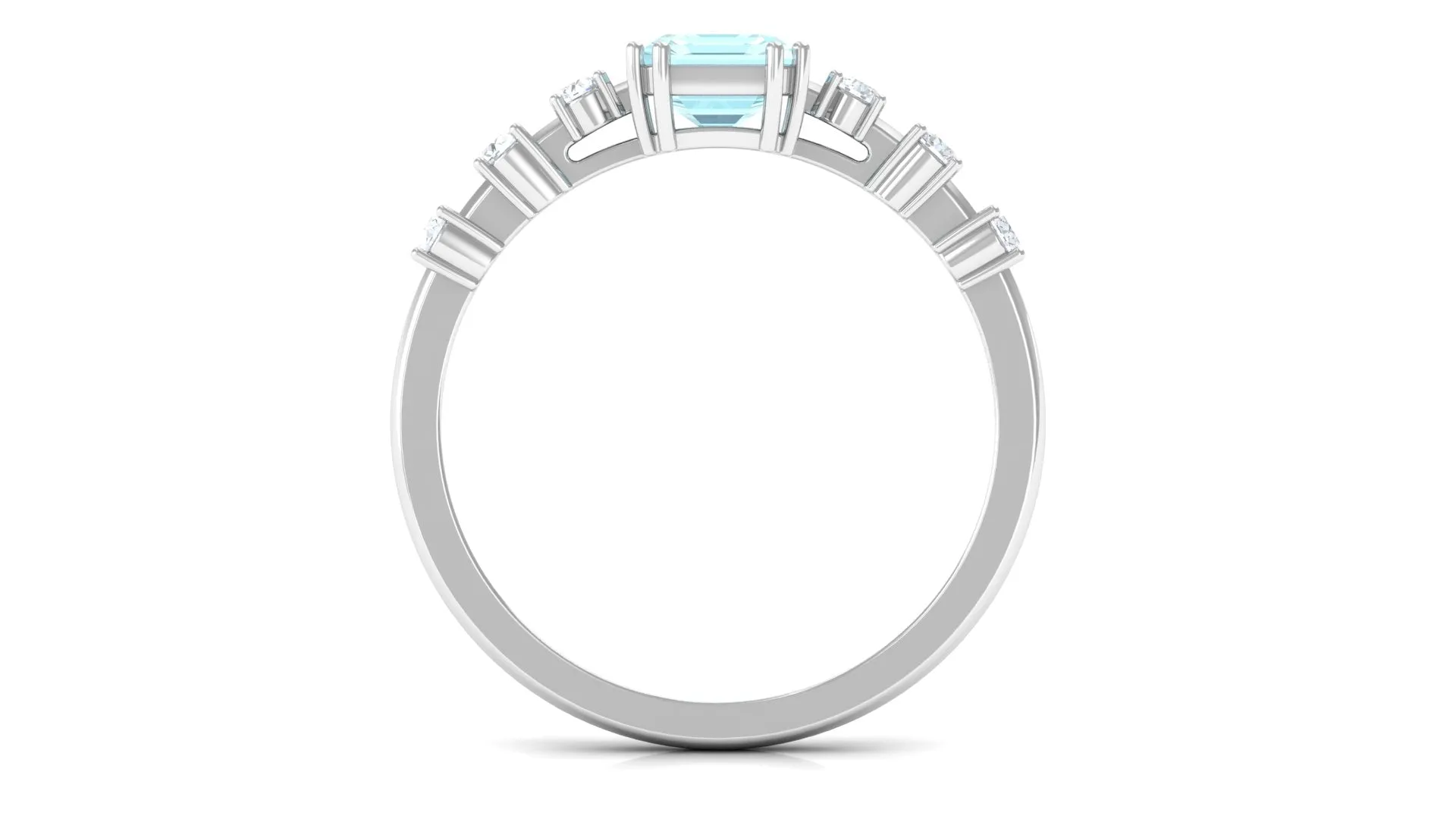 Emerald Cut Shape Sky Blue Topaz and Diamond Solitaire Engagement Ring