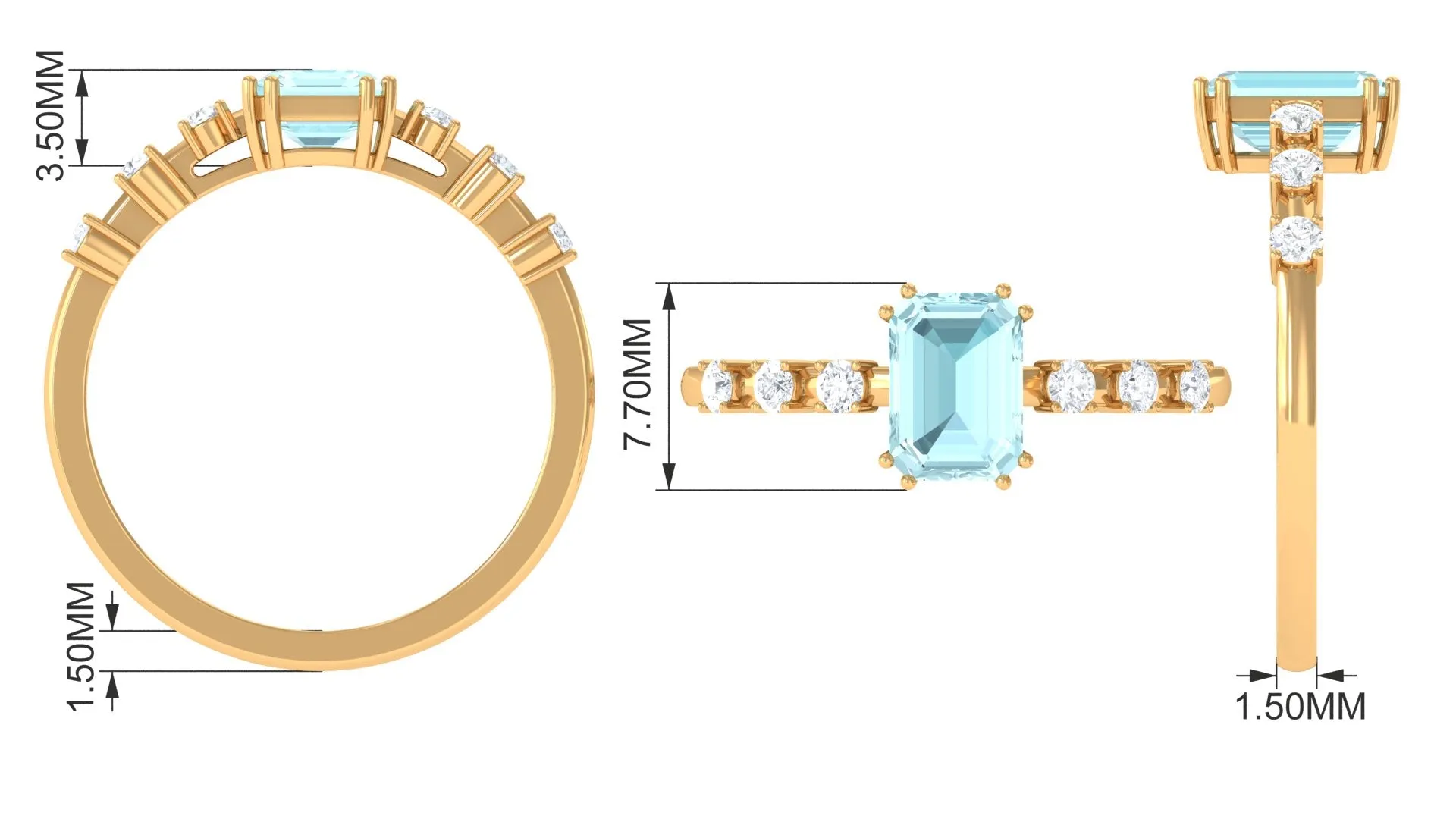 Emerald Cut Shape Sky Blue Topaz and Diamond Solitaire Engagement Ring