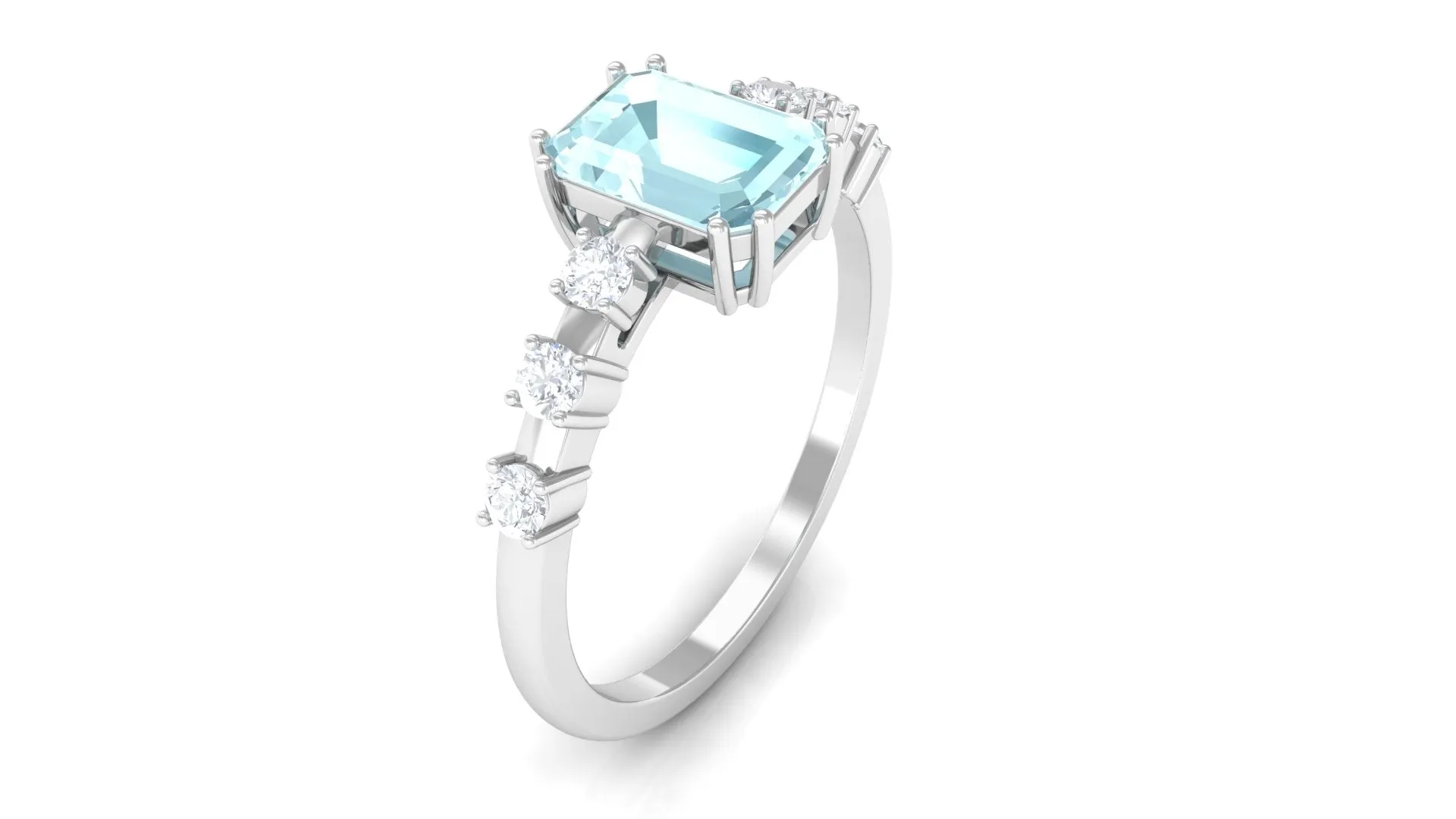 Emerald Cut Shape Sky Blue Topaz and Diamond Solitaire Engagement Ring