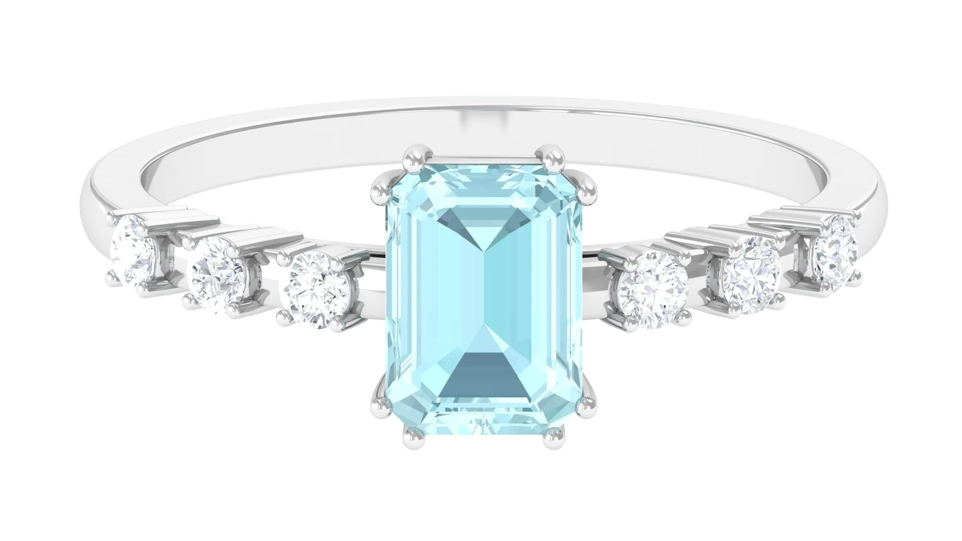 Emerald Cut Shape Sky Blue Topaz and Diamond Solitaire Engagement Ring