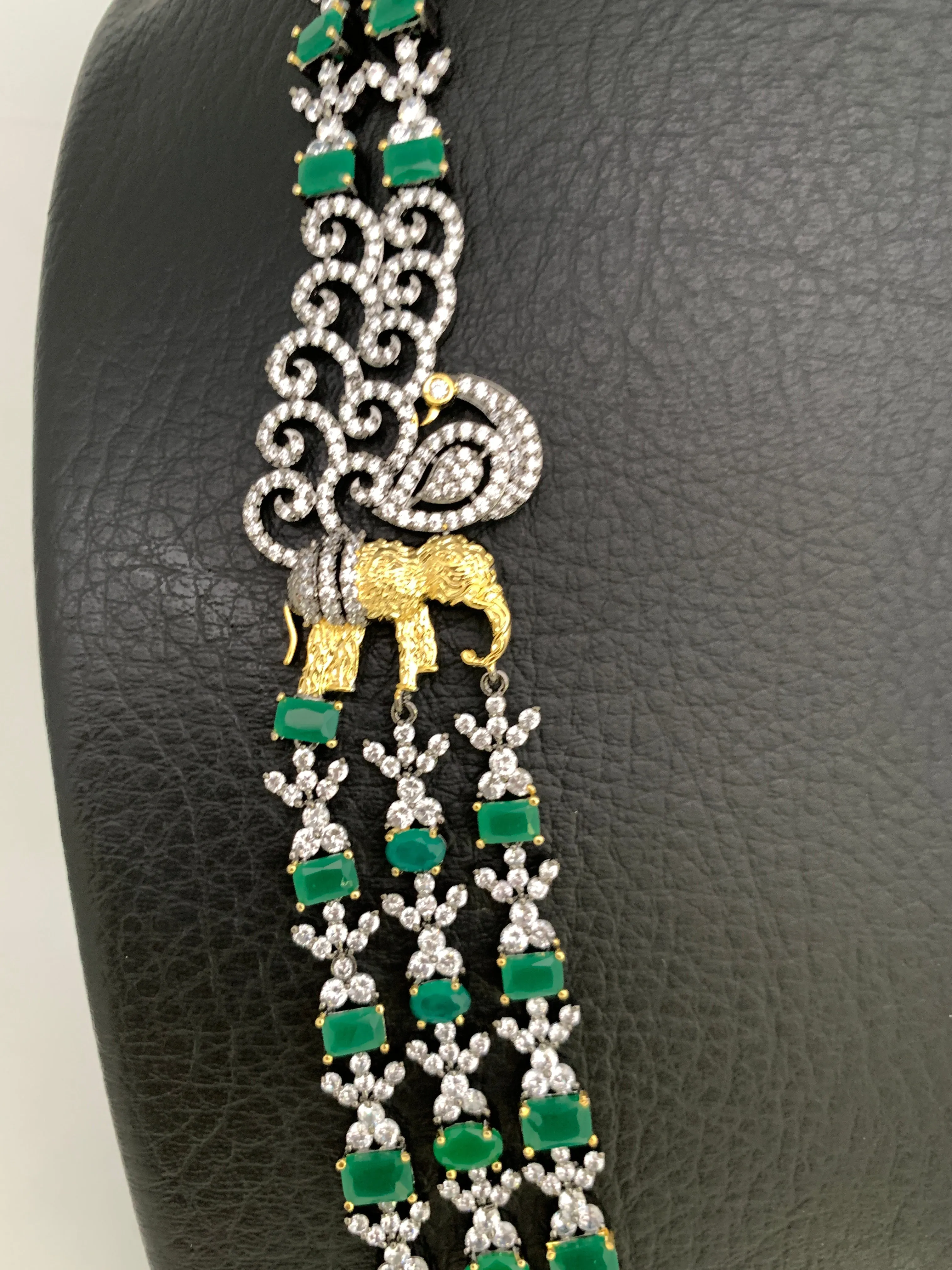 Emerald Green 3 Layer Teen Lada Long Necklace in Victorian Polish