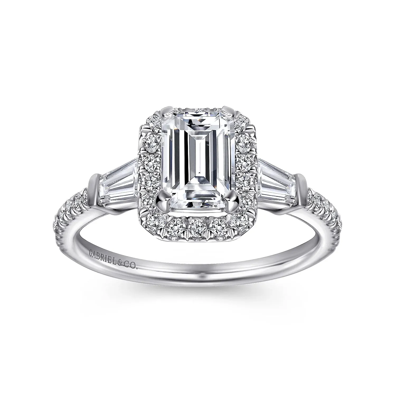 Emerald Halo Diamond Channel Set Engagement Ring Mounting