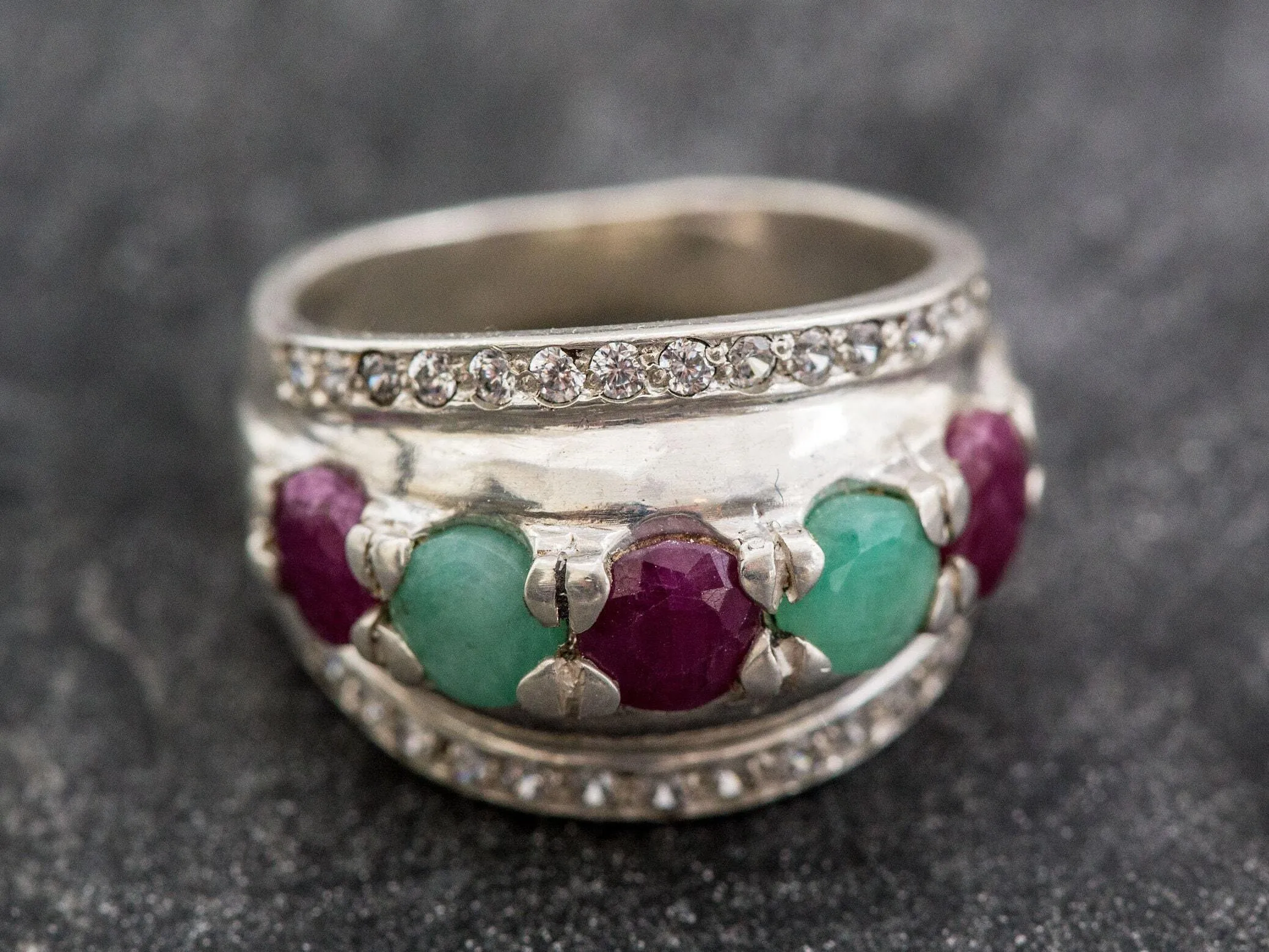 Emerald Statement Ring - Natural Ruby Ring - Chunky Silver Ring