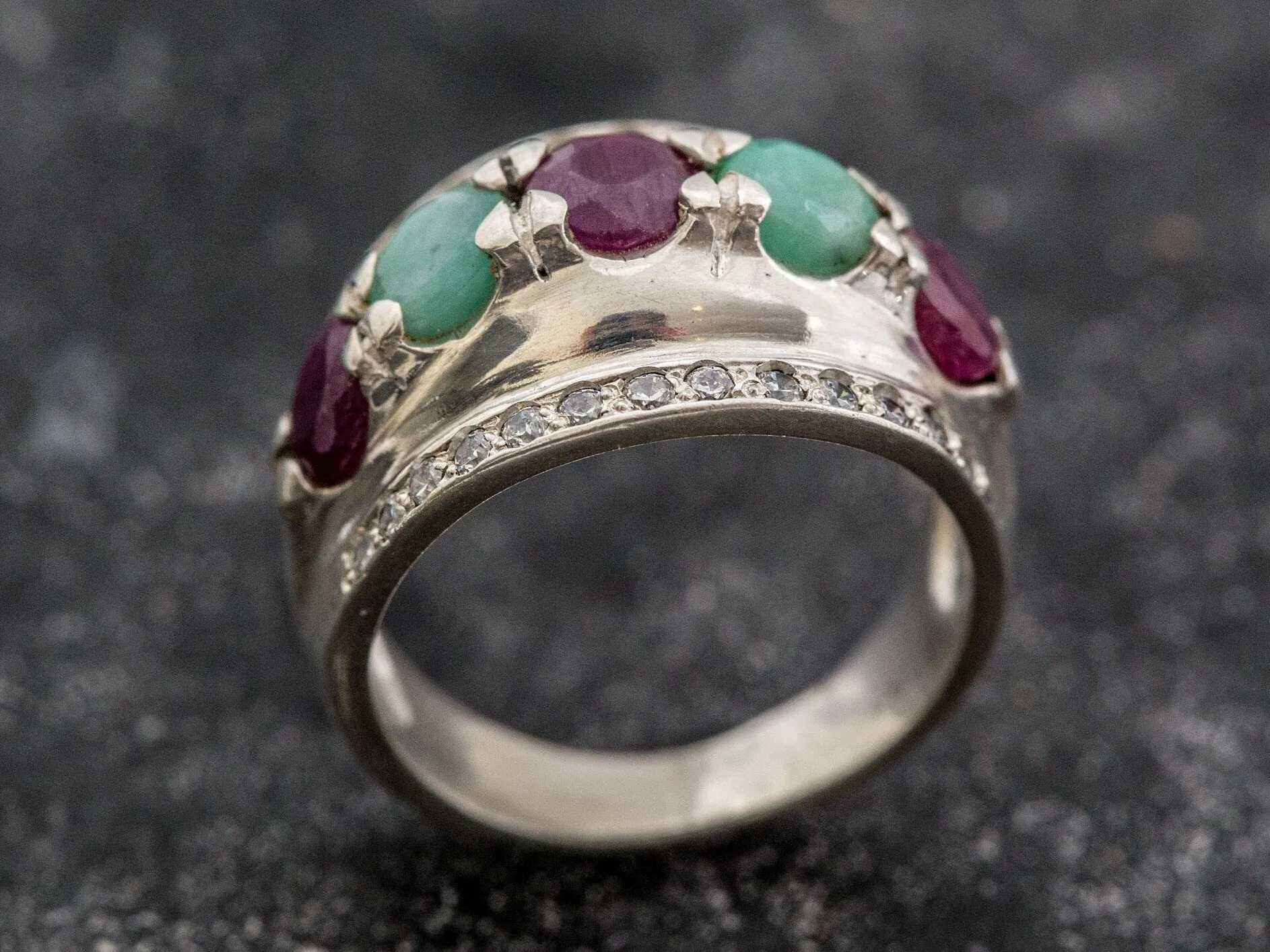 Emerald Statement Ring - Natural Ruby Ring - Chunky Silver Ring