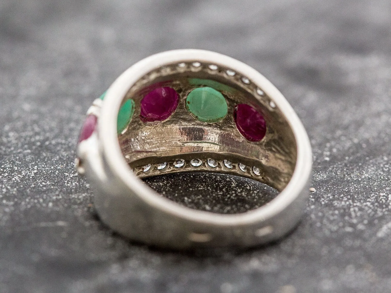 Emerald Statement Ring - Natural Ruby Ring - Chunky Silver Ring