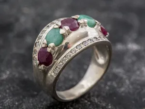 Emerald Statement Ring - Natural Ruby Ring - Chunky Silver Ring