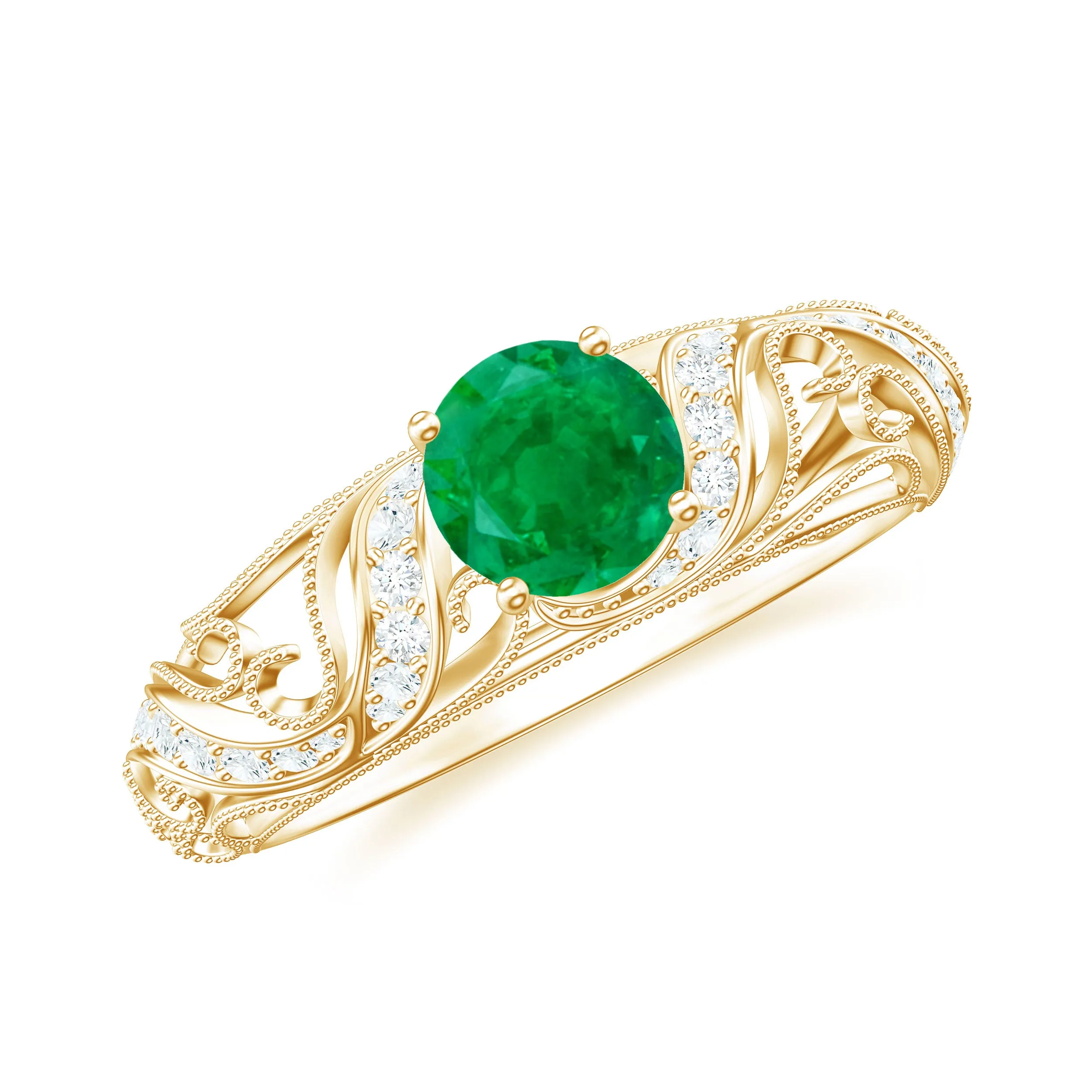 Emerald Vintage Inspired Engagement Ring with Diamond