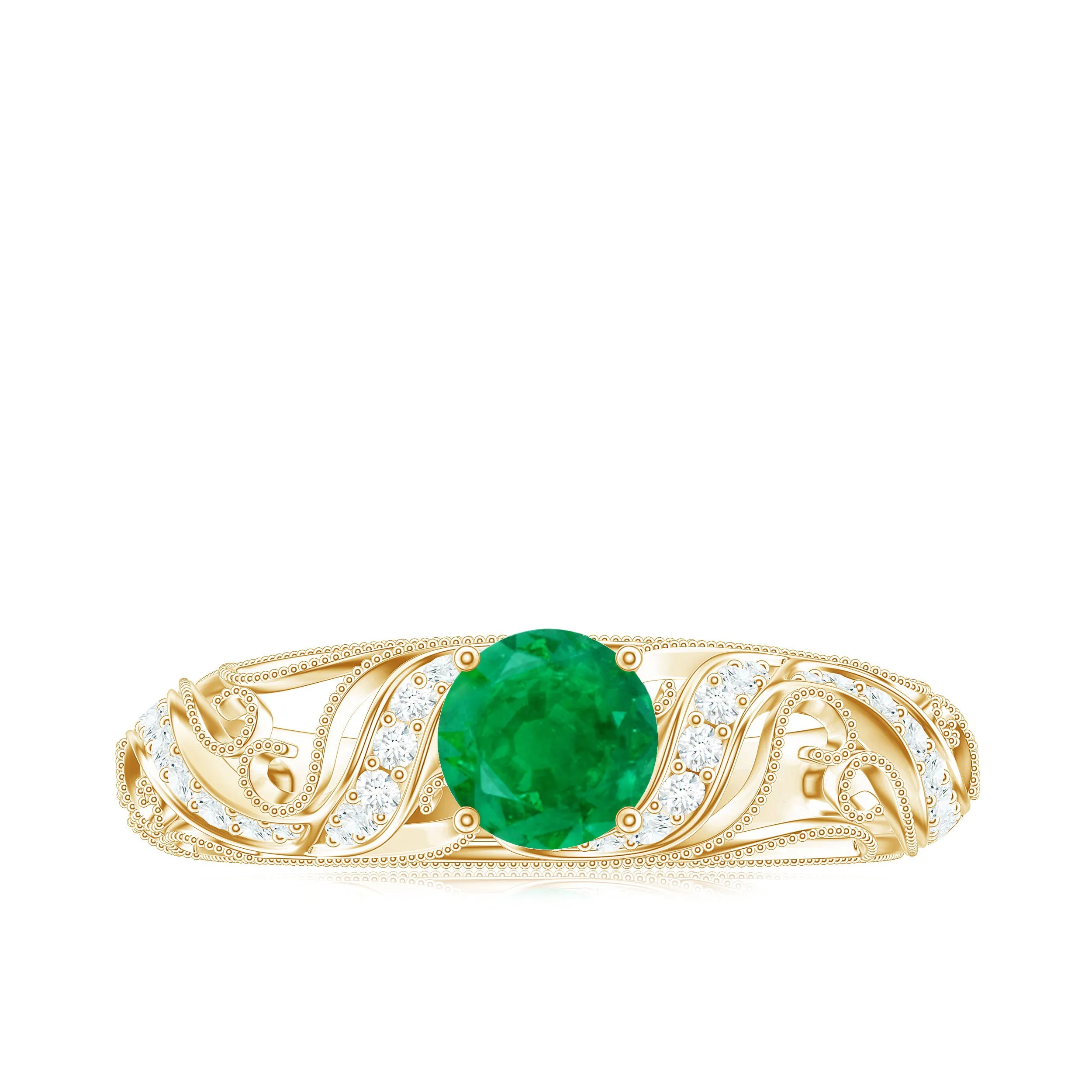 Emerald Vintage Inspired Engagement Ring with Diamond