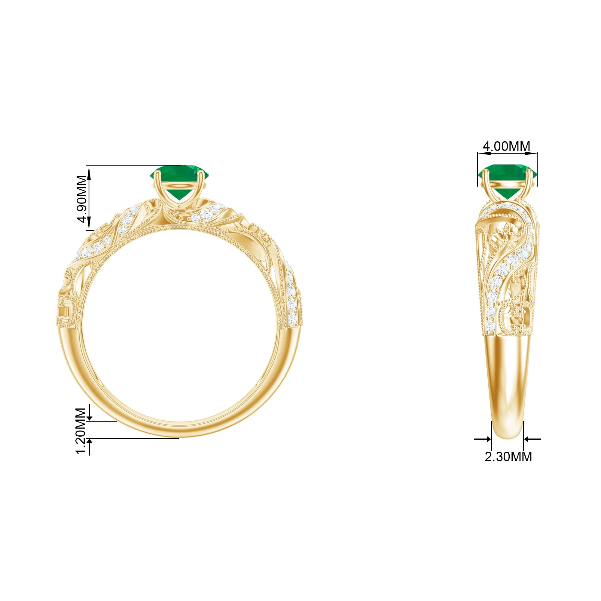 Emerald Vintage Inspired Engagement Ring with Diamond