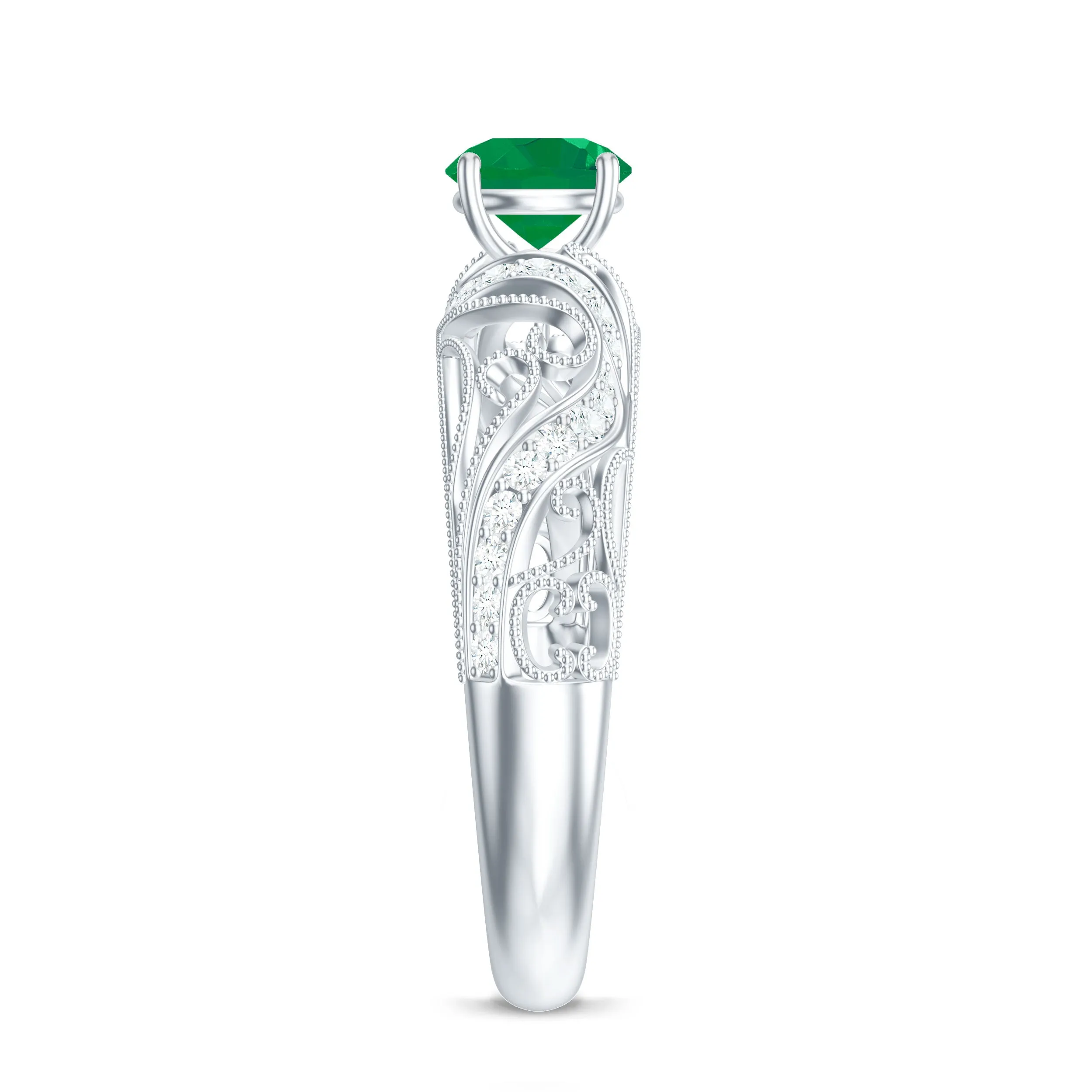 Emerald Vintage Inspired Engagement Ring with Diamond