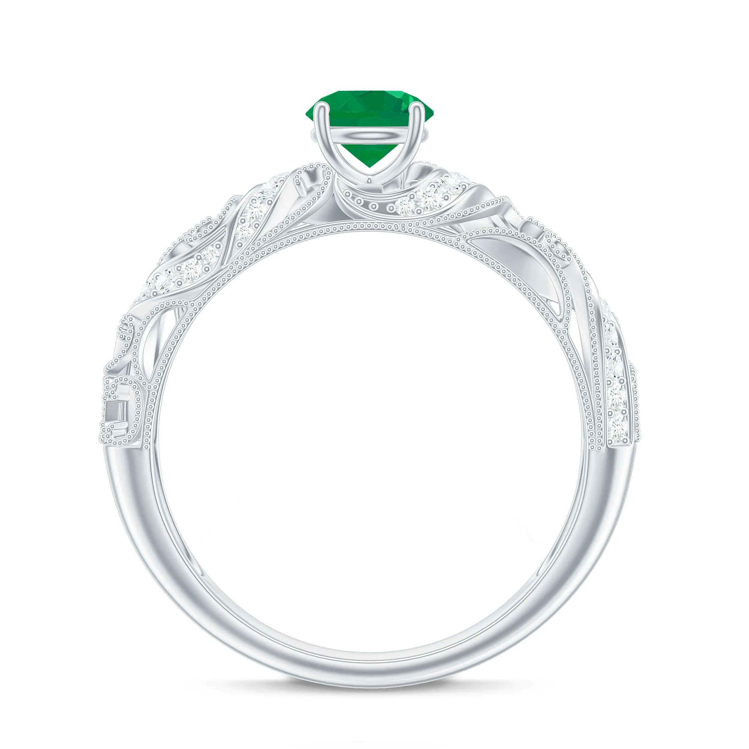 Emerald Vintage Inspired Engagement Ring with Diamond