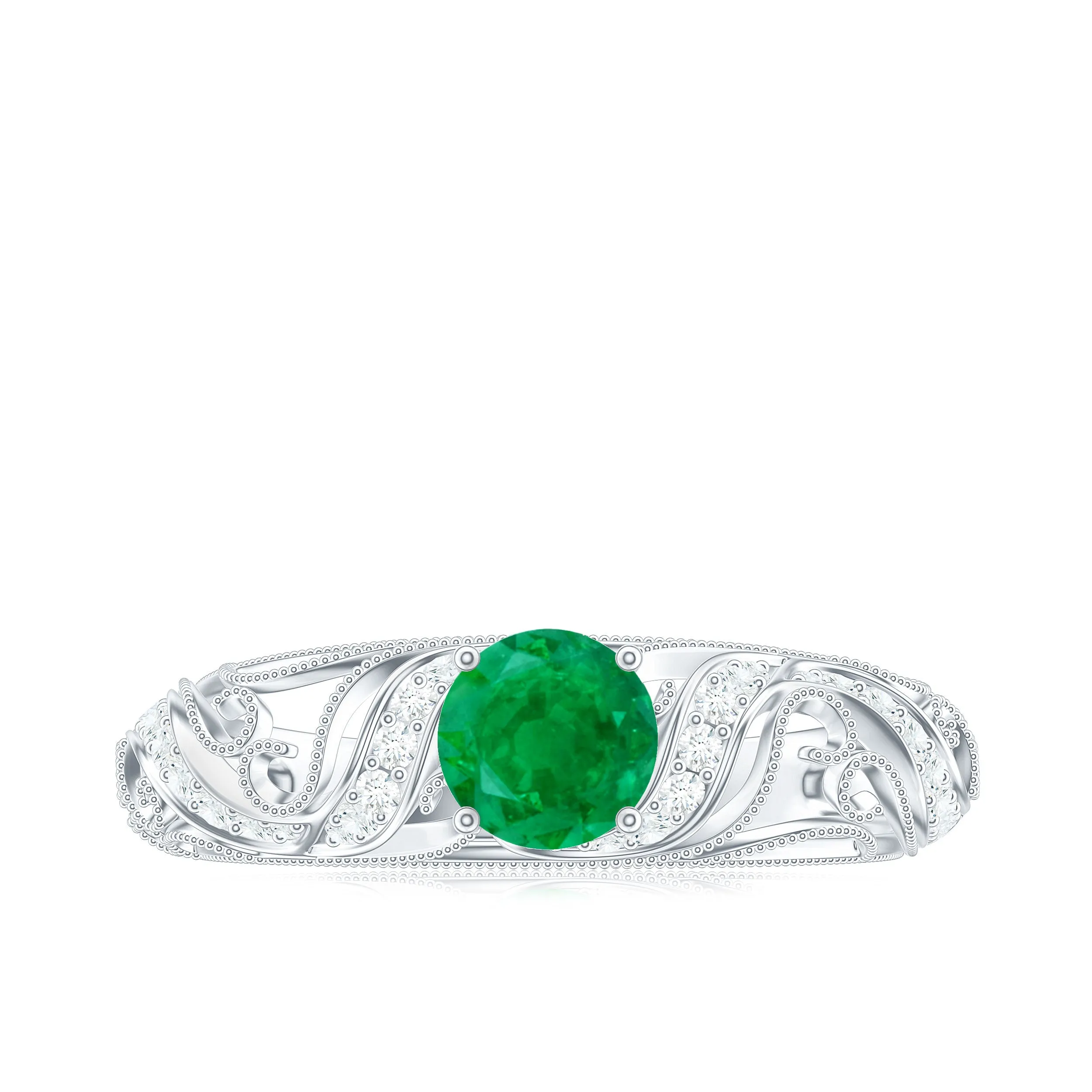 Emerald Vintage Inspired Engagement Ring with Diamond