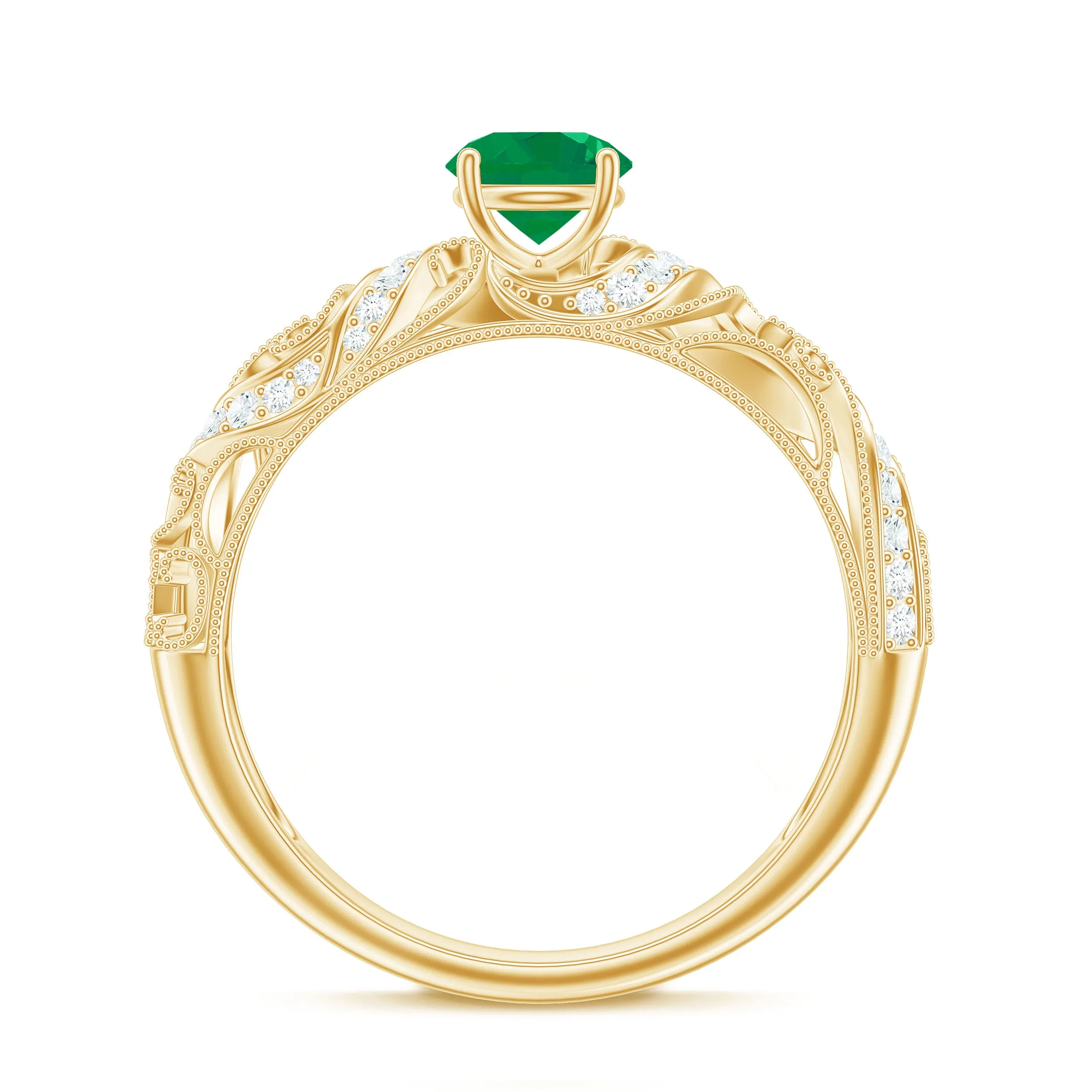 Emerald Vintage Inspired Engagement Ring with Diamond