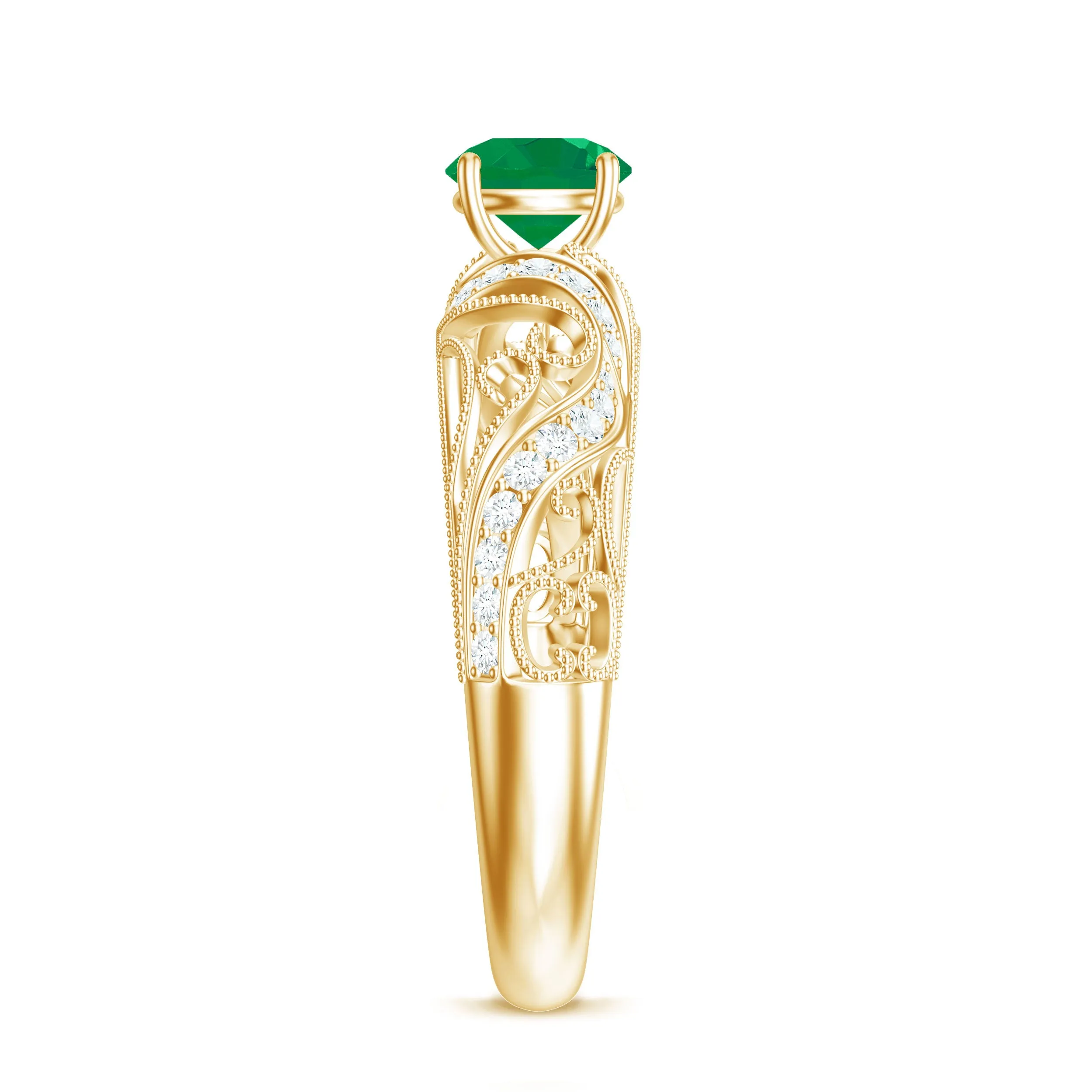 Emerald Vintage Inspired Engagement Ring with Diamond