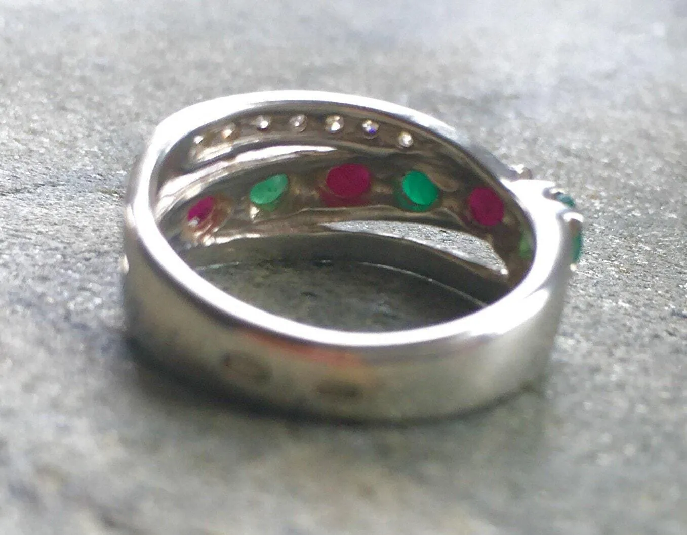 Emerald Wide Band - Triple Band Ring - Ruby Silver Ring