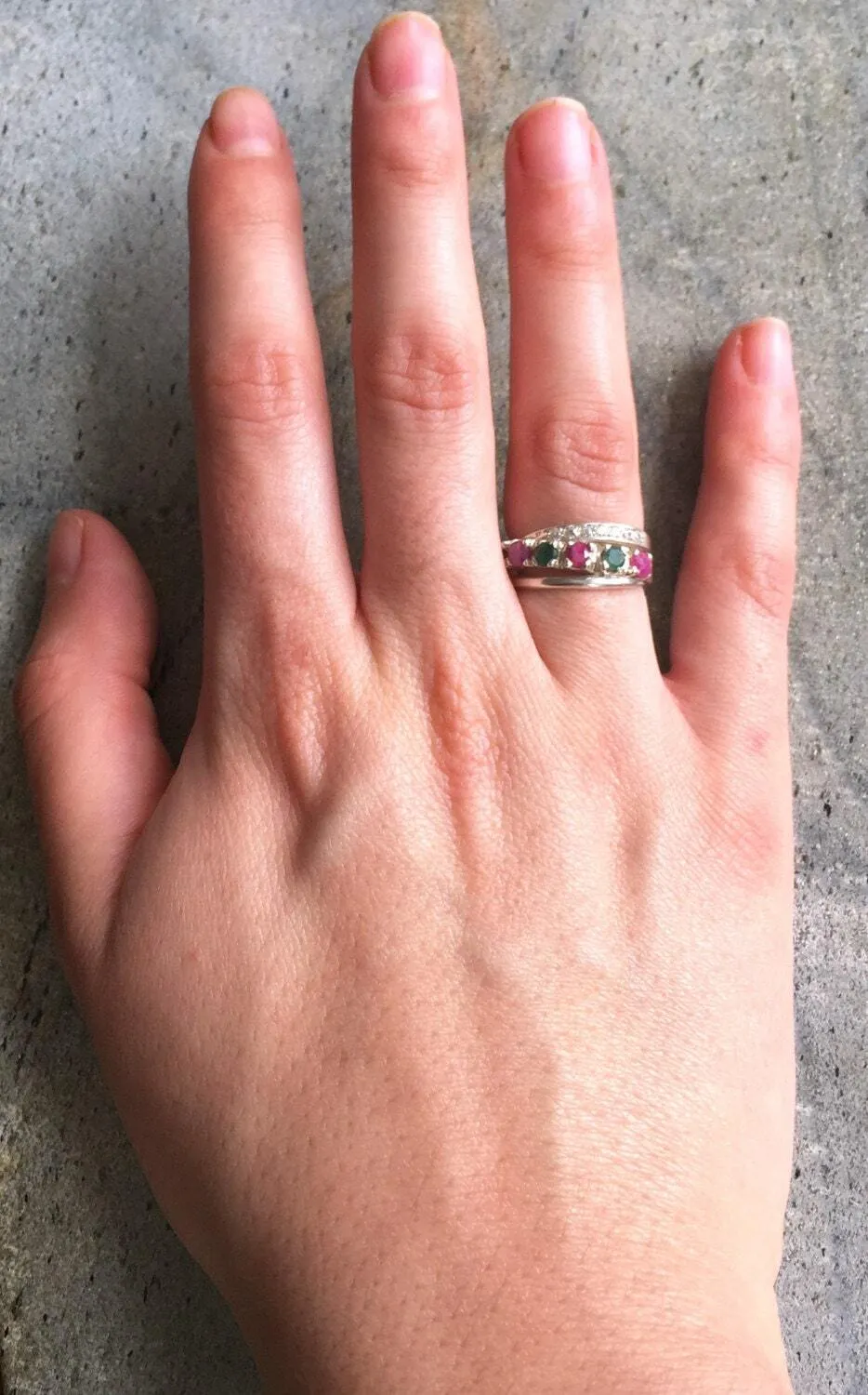 Emerald Wide Band - Triple Band Ring - Ruby Silver Ring