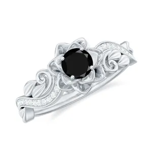 Flower Inspired Created Black Diamond and Diamond Engagement Ring
