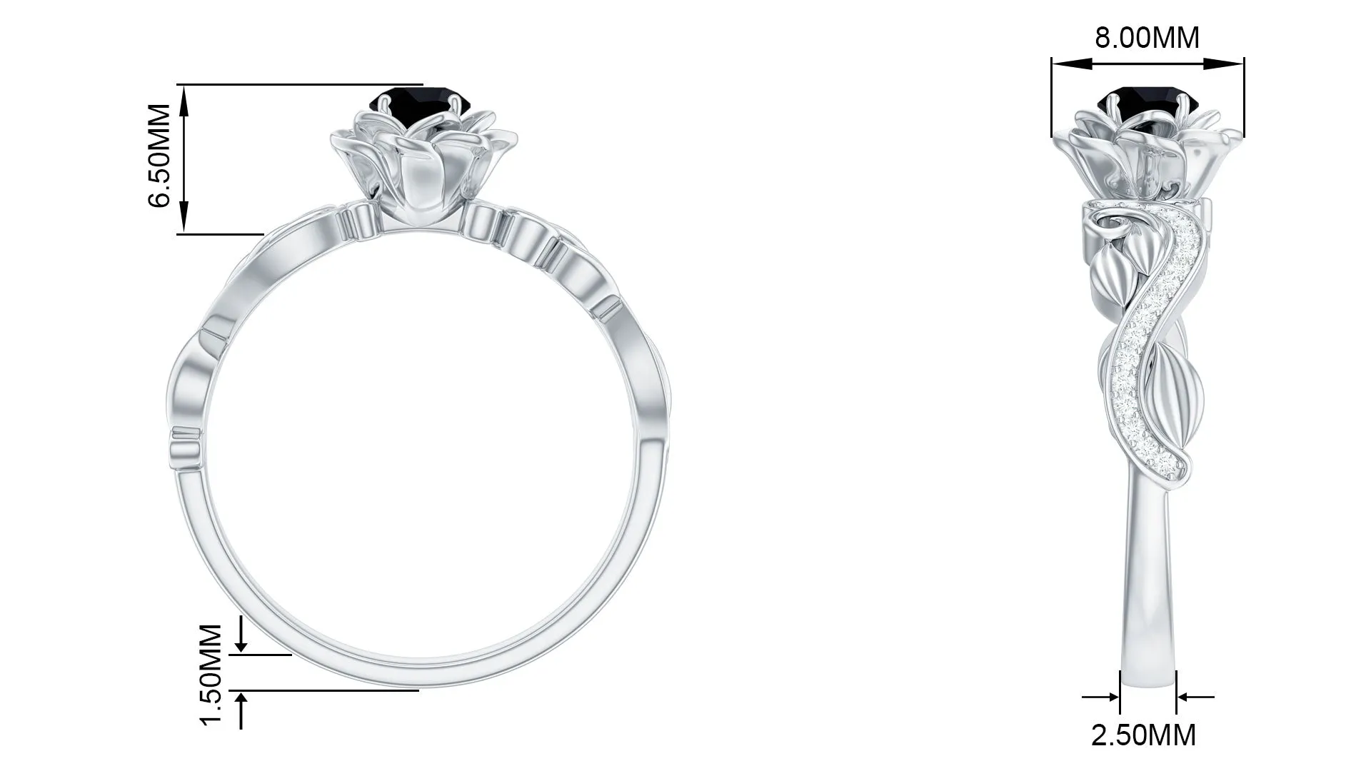 Flower Inspired Created Black Diamond and Diamond Engagement Ring