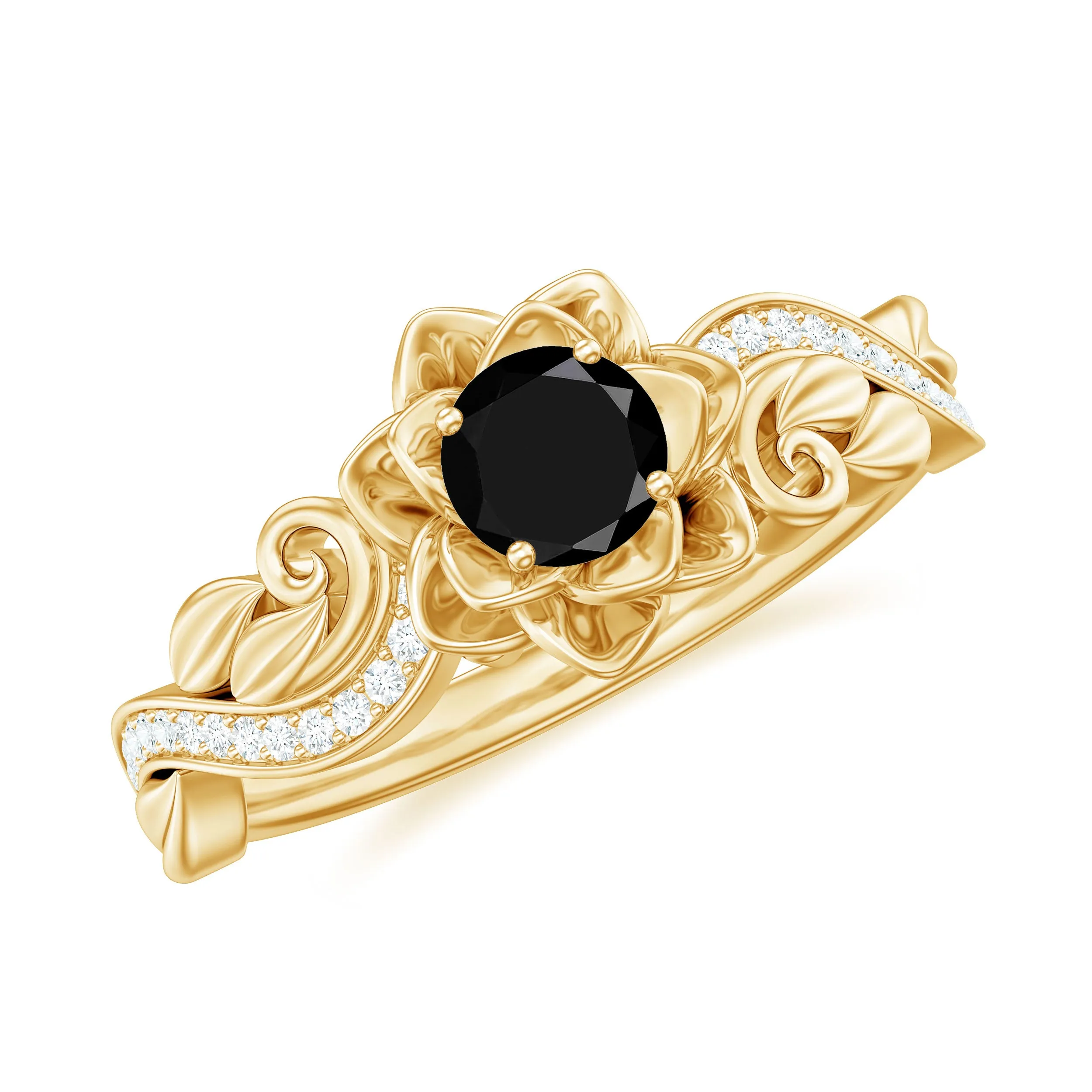 Flower Inspired Created Black Diamond and Diamond Engagement Ring