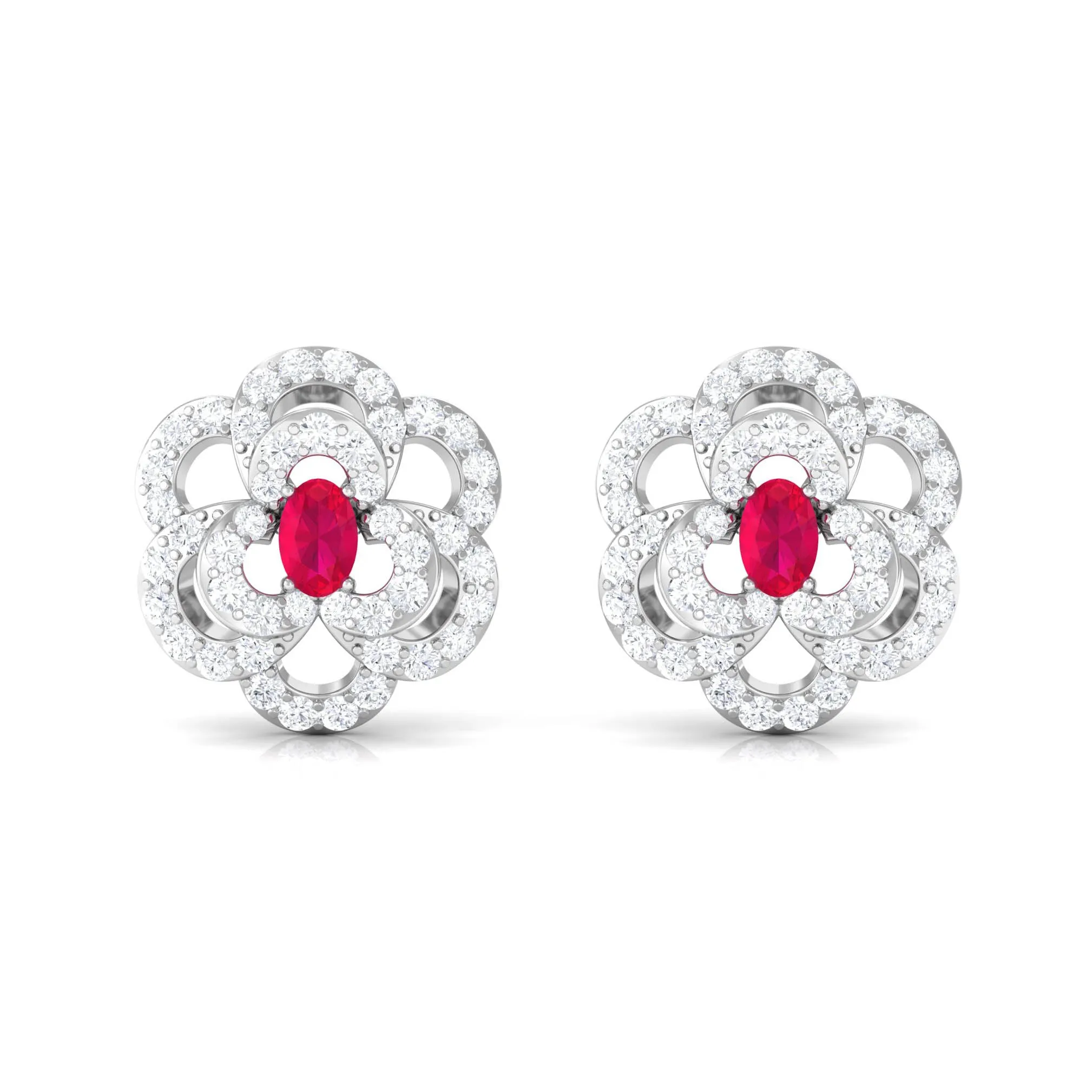 Flower Inspired Ruby and Diamond Statement Stud Earrings